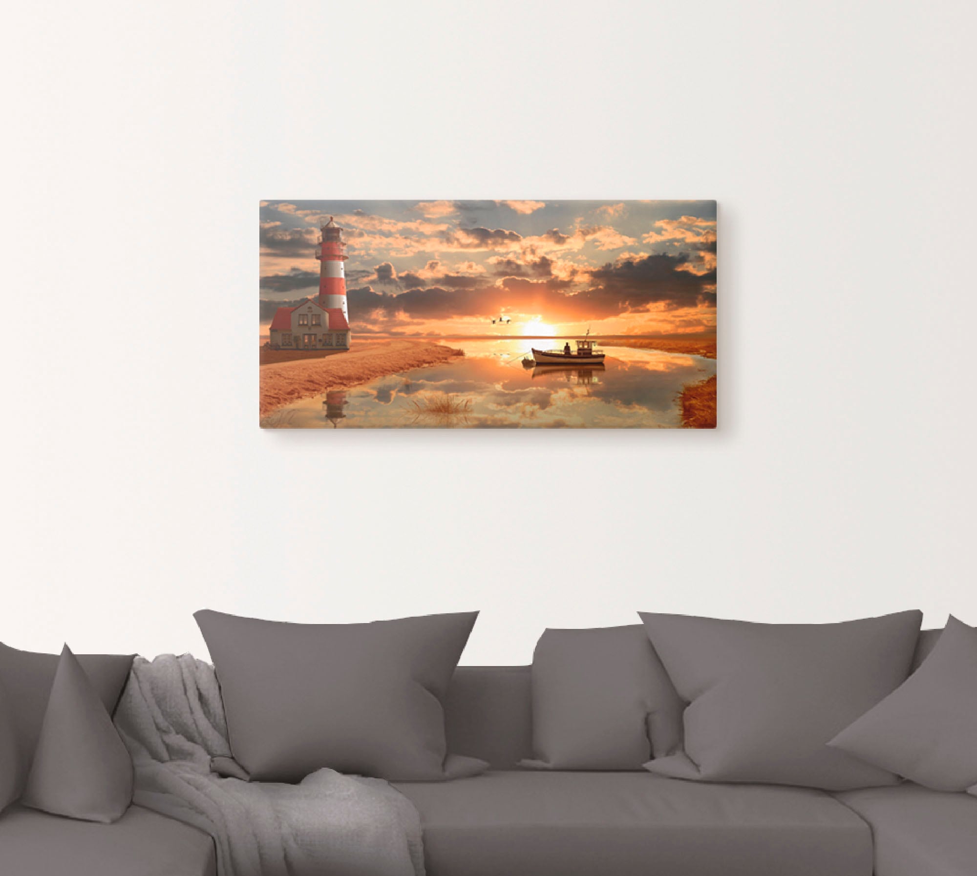 Artland Wandbild »Maritime Idylle beim Leuchtturm«, Gebäude, (1 St.), als Leinwandbild, Poster, Wandaufkleber in verschied. Größen