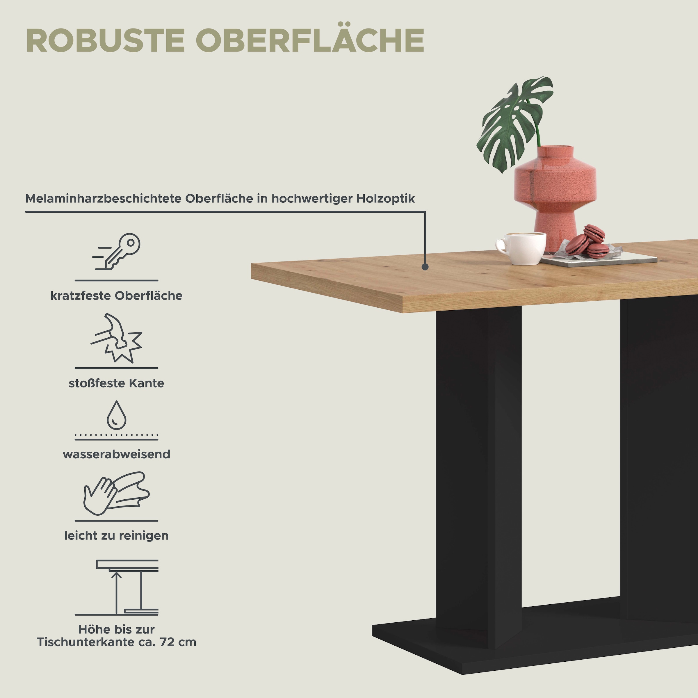Home affaire Esstisch »GERO, 110x76x70 cm, mit Säulengestell« in verschiedenen Ausführungen erhältlich, 1 Stk. tlg. Tisch, Esstisch, Esszimmer, Esszimmertisch, Küchetisch, Bartisch