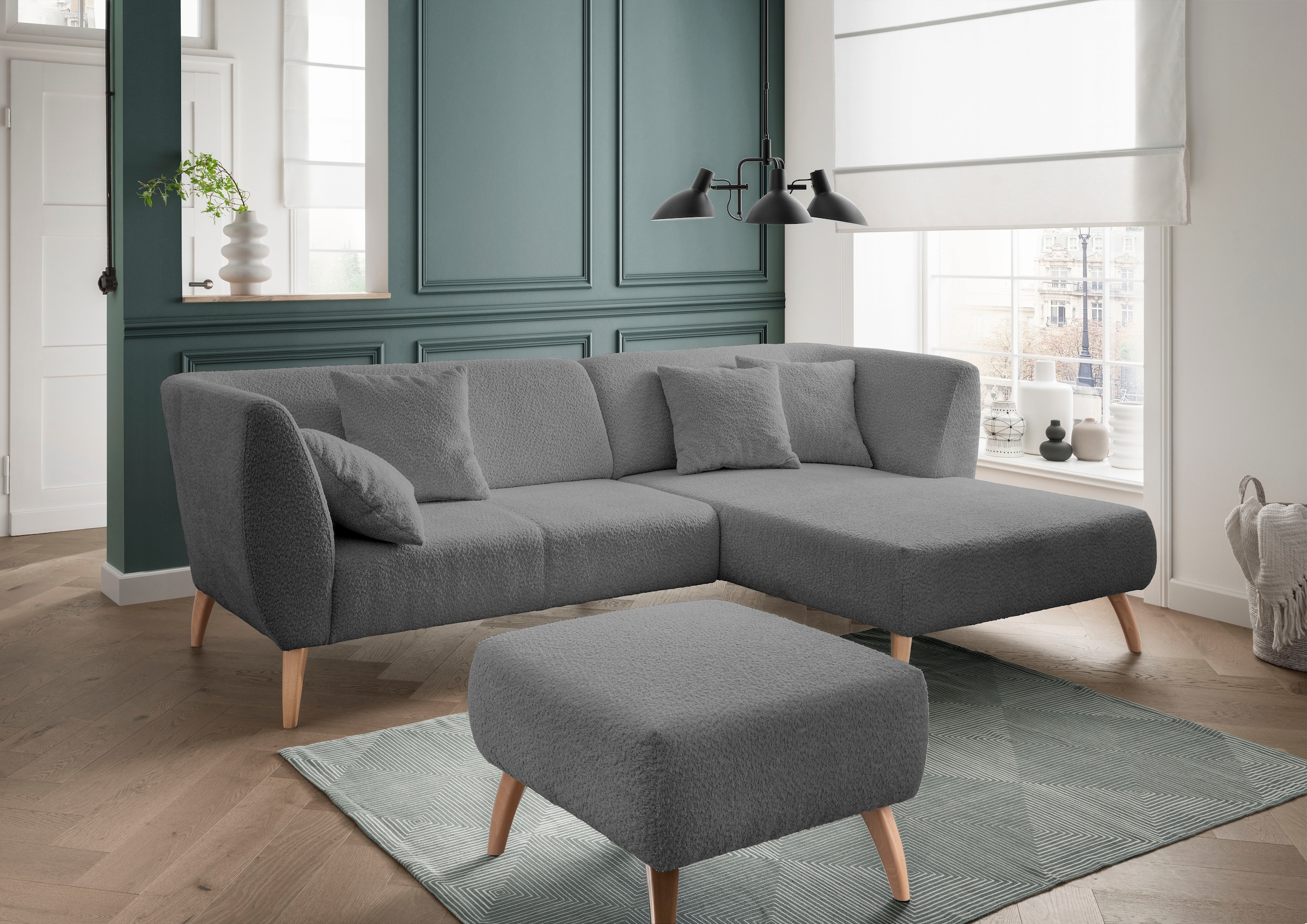INOSIGN Ecksofa »Colori L-Form«, Holzfußfarbe wählbar, inkl. 4x Zierkissen günstig online kaufen