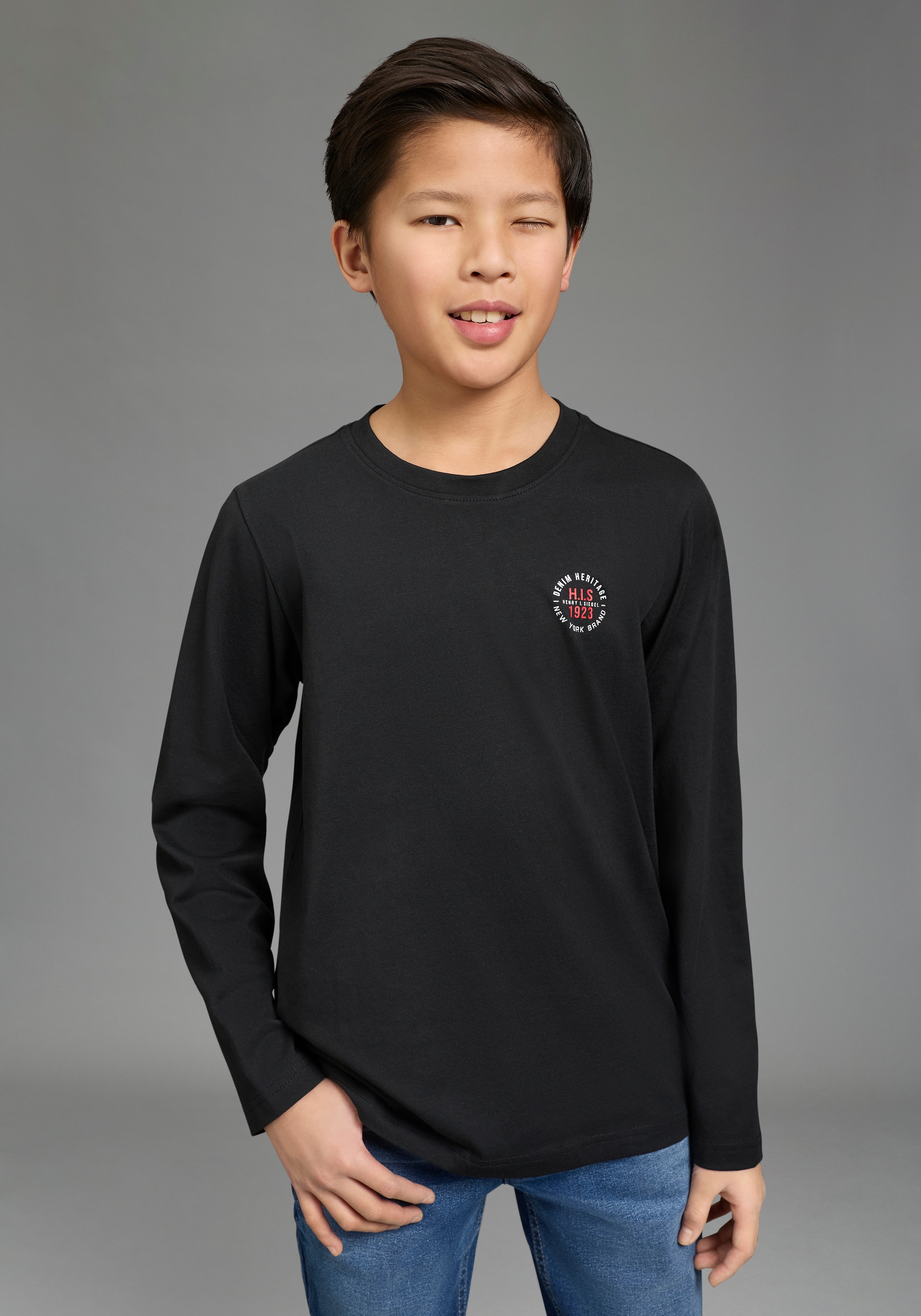 H.I.S Langarmshirt »2er Pack Shirts mit Logoprint für Jungen« Packung, 2, 2 tlg. Für TEENS. 2er Pack Shirts