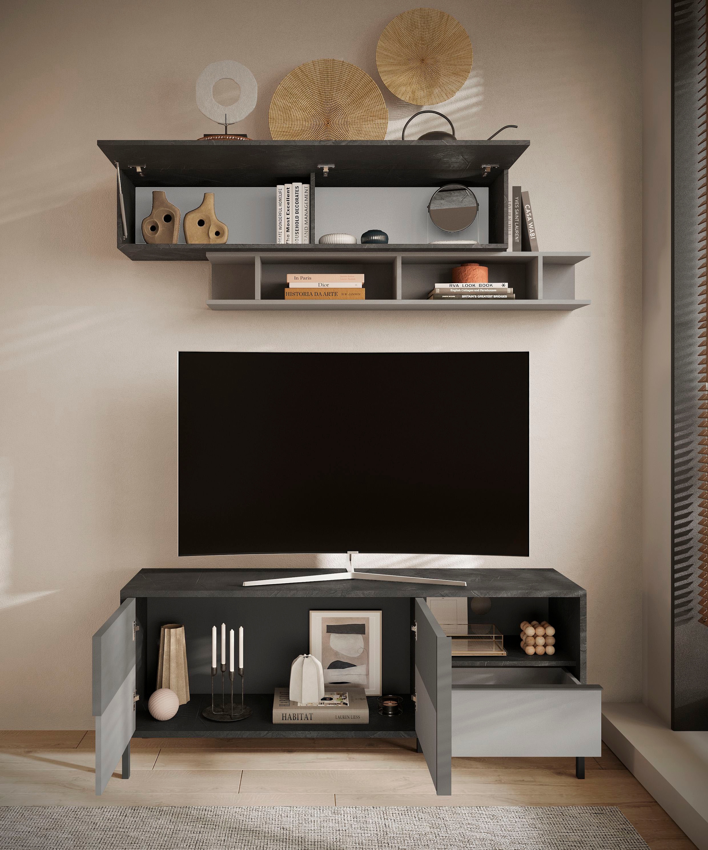 INOSIGN Lowboard »Everest Breite 156 cm, TV-Board mit 2 Türen u. 1 Schubkasten«, Fernsehtisch, TV-Schrank, Soft/Self Closing, Korpus 22 mm