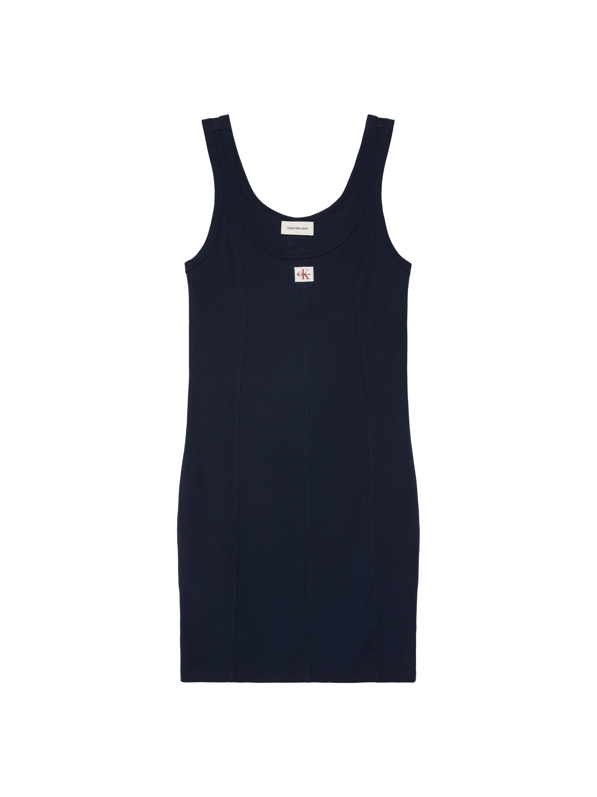 Calvin Klein Minikleid »WOVEN LABEL BABY RIB MINI« Ohne Tasche Figurbetonte Passform mit Rundhalsausschnitt