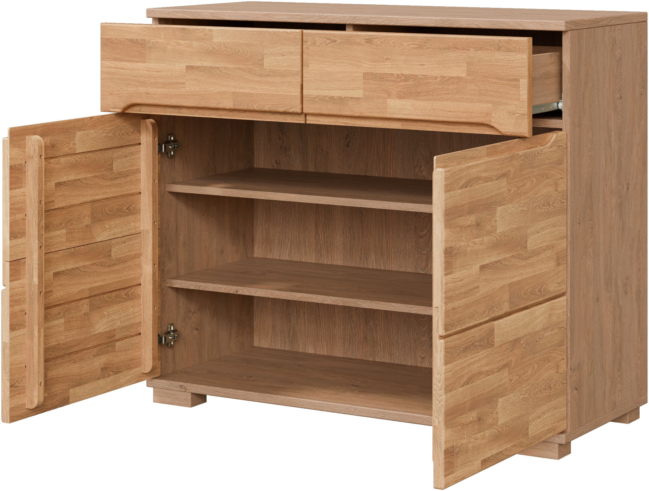 Home affaire Sideboard »VETRO in zwei Farben Erhältlich, teilmassiv, 2 Schubladen, 3 Fächer« B/T/H: 100/40/85cm Fronten: Massivholz, Korpus: Melamin, Griffmulden