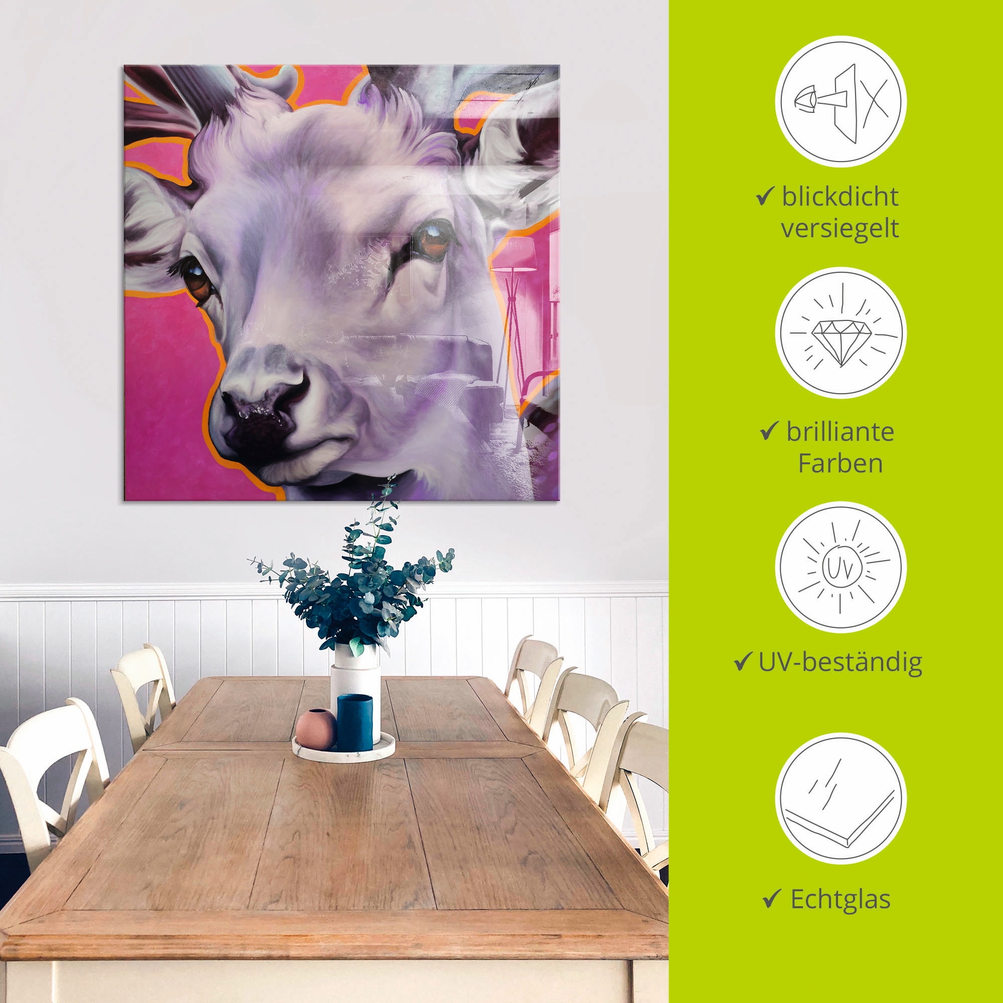Artland Glasbild »Hirsch pink«, Wildtiere, (1 St.), in verschiedenen Größen