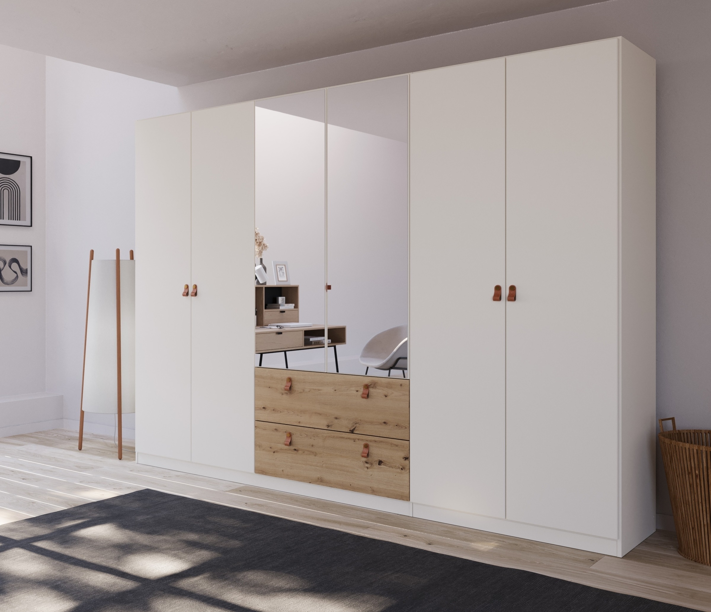 rauch Drehtürenschrank »Homey by Quadra Spin«, mit cognacbraunen Ledergriff günstig online kaufen