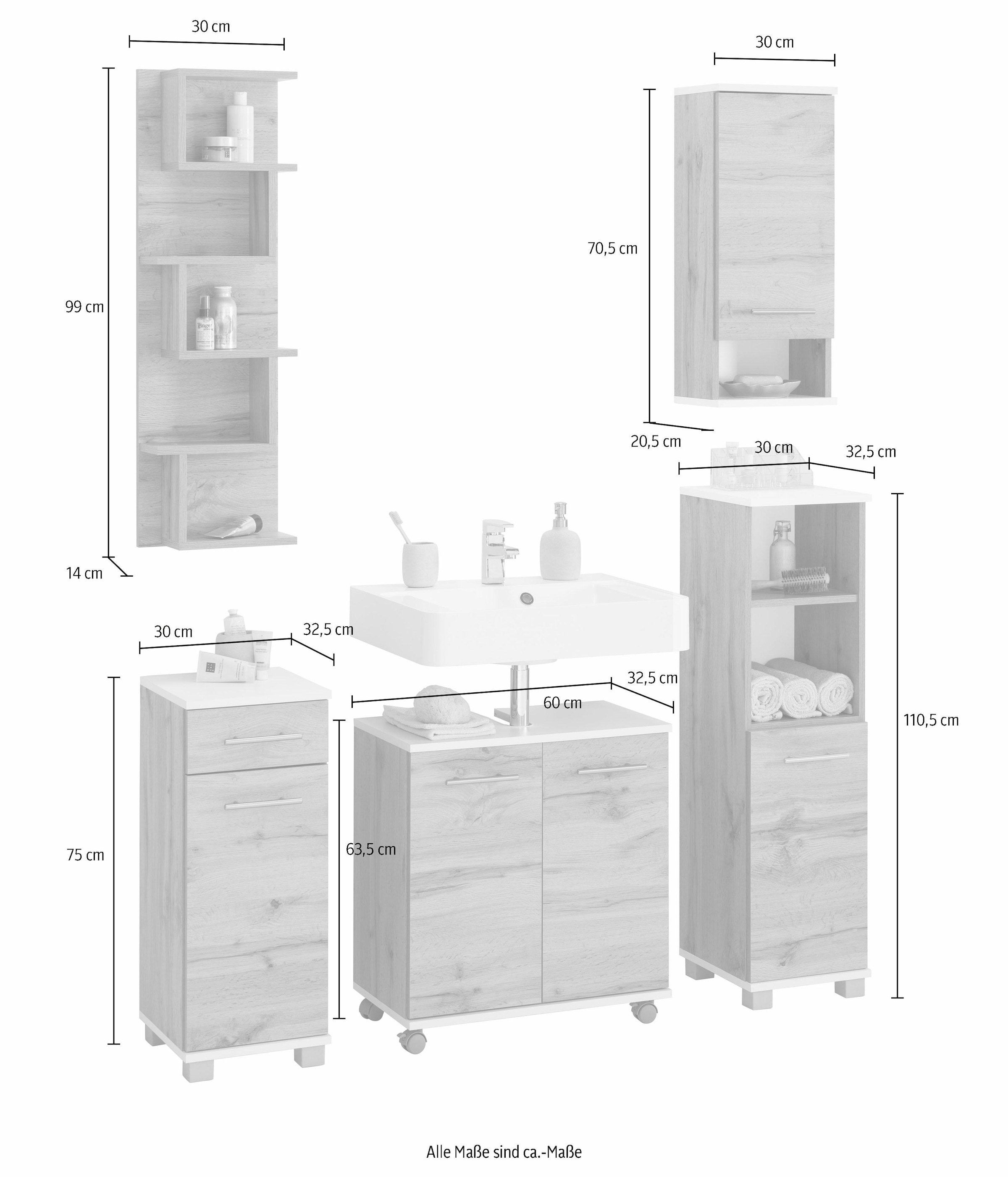 Schildmeyer Badmöbel-Set »Rhodos«, (Set, 5 St.), mit Metallgriffen,  verstellbare Einlegeböden online bestellen