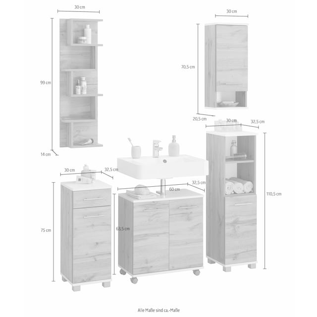 Schildmeyer Badmöbel-Set »Rhodos«, (Set, 5 St.), mit Metallgriffen,  verstellbare Einlegeböden online bestellen