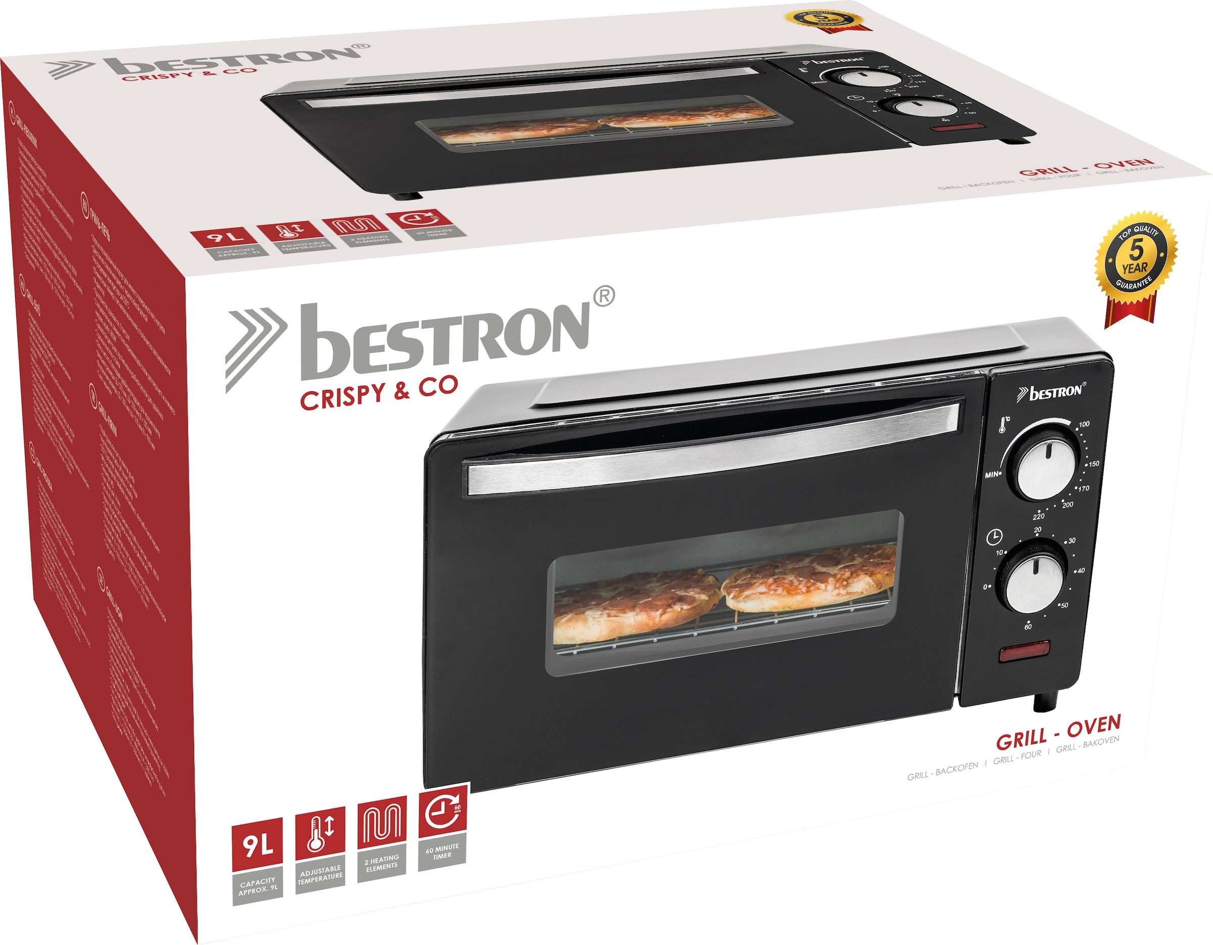 bestron Minibackofen »AOV9 kompaktes Gerät«, 800 Watt, Schwarz