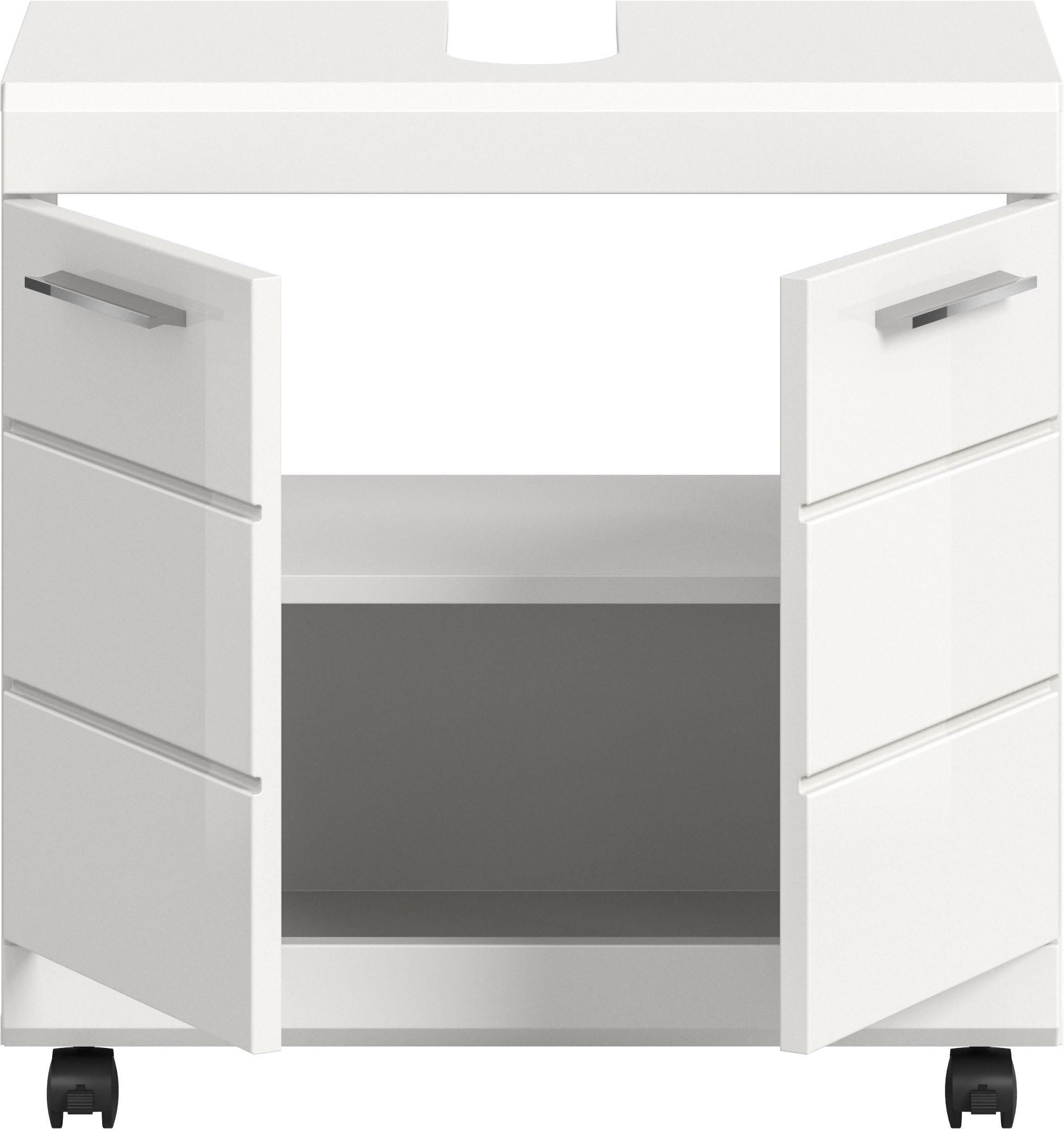 welltime Waschbeckenunterschrank »SIENA, Breite 60cm,  2 Türen, auf Rollen, MDF-Front« TOPSELLER! , mit Siphonausschnitt 10x25 cm,  in verschiedenen Farben erhältlich, Badmöbel, Badschrank, Kommode, Bad