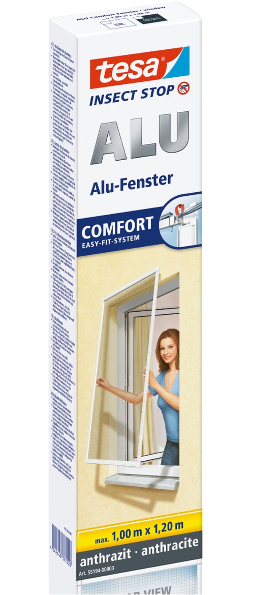 tesa Insektenschutz-Fensterrahmen »Insect Stop ALU Comfort Fliegengitter für Fenster - 1 ,0 x 1,2 m« Packung, Fliegennetz, Aluminiumrahmen, 1 Stk. tlg. Insektenschutz für Fenster - Aluminiumrahmen
