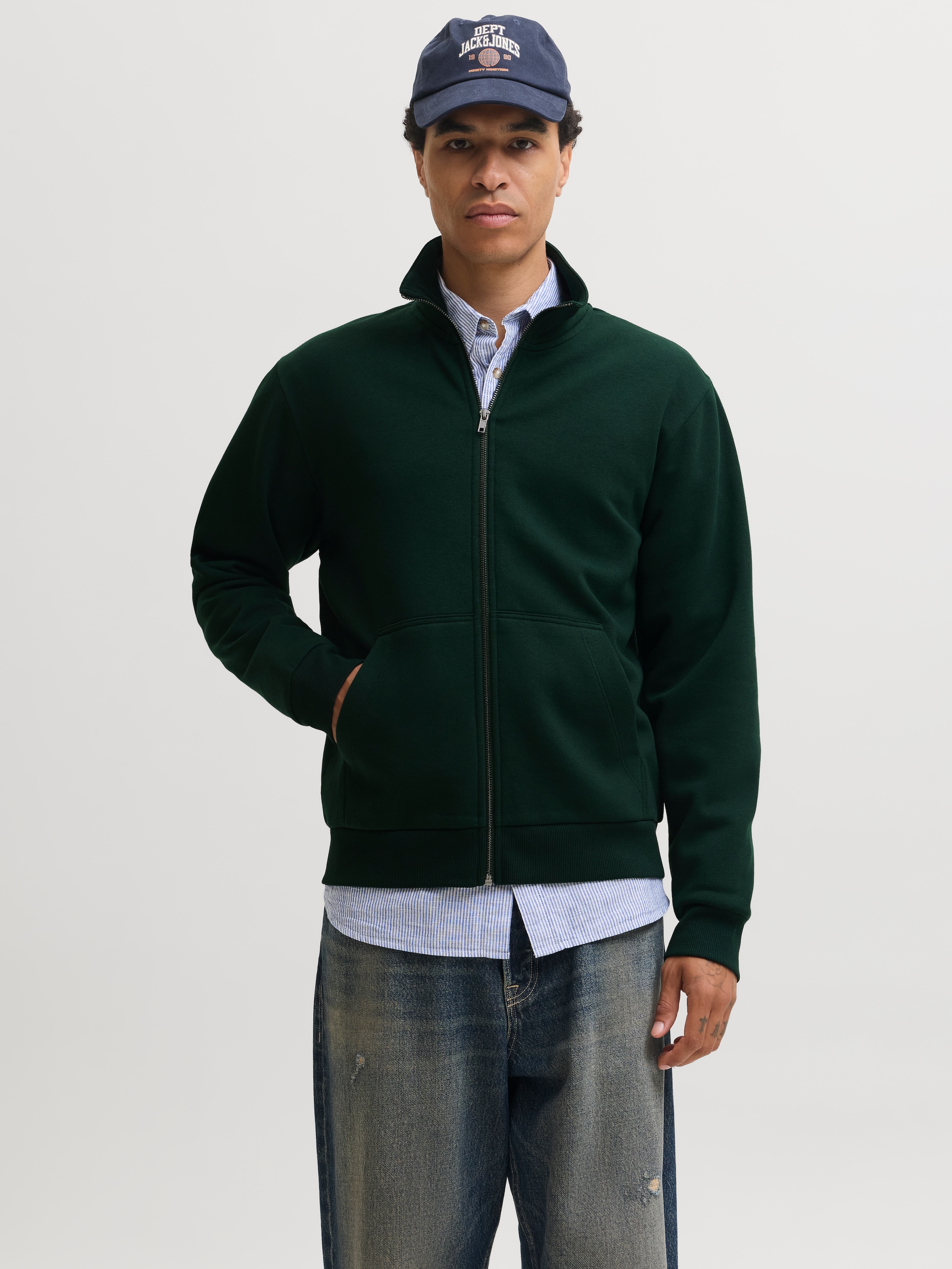 Jack & Jones Sweatjacke »JJEBRADLEY SWEAT ZIP HN NOOS« Materialmix, regular fit