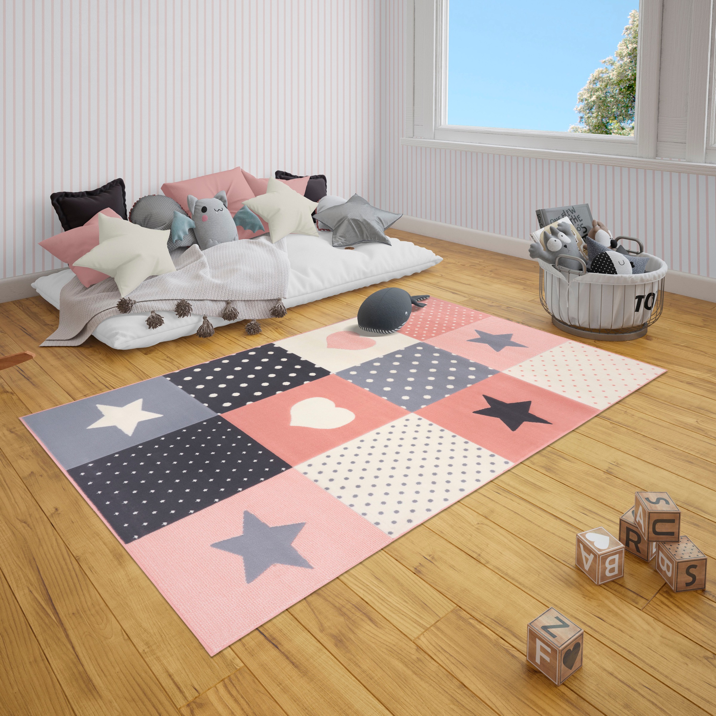 HANSE Home Kinderteppich »Pretty Patchwork«, rechteckig, 9 mm Höhe, Stern, Herz Motiv, Kurzflor, Patchwork