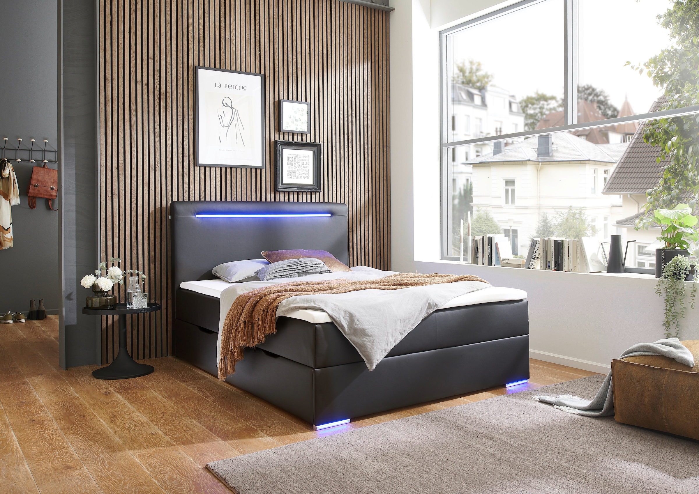 meise.möbel Boxbett »Candela inkl. Bettkasten, Topper & LED-Beleuchtung an Kopfteil & Füßen«