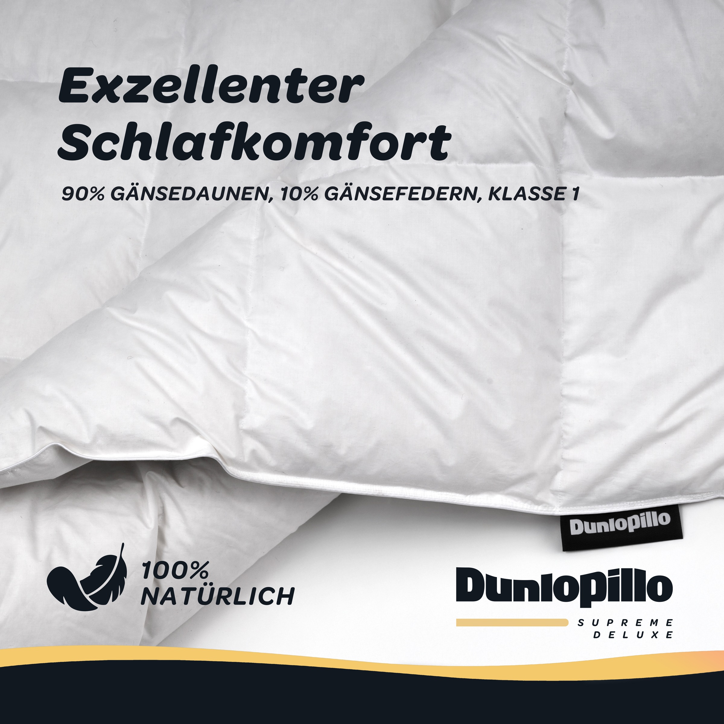 Dunlopillo Gänsedaunenbettdecke »Dunlopillo Supreme Deluxe, "NEUHEIT" in Größe 135x220 & 155 220 cm« normal Füllung 90% Gänsedaunen & 10% Federn 1 Stk. tlg. Hergestellt in Deutschland & Downpass zertifiziert, NOMITE