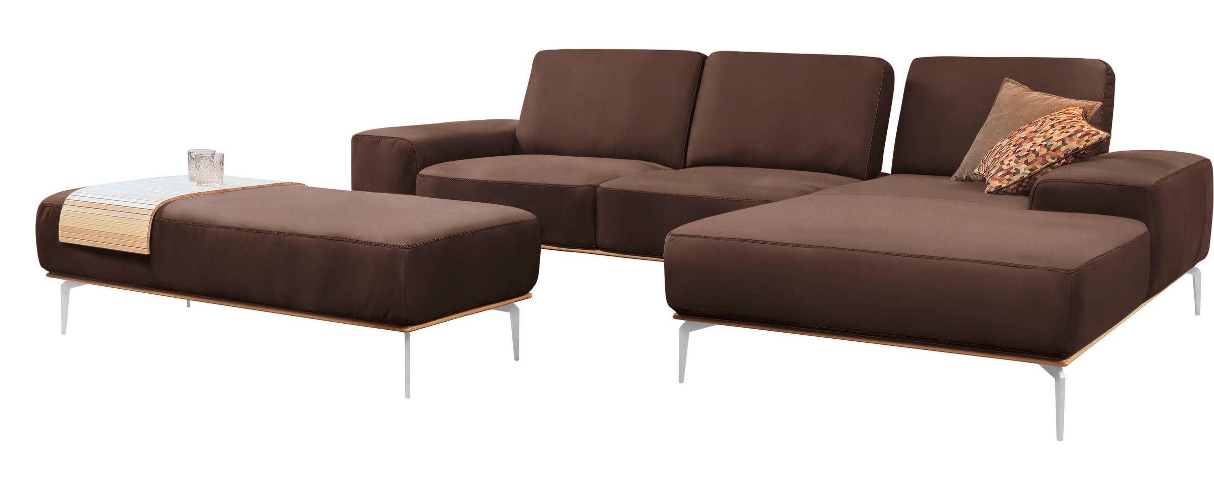 W.SCHILLIG Ecksofa »run, Designsofa mit tollem Sitzkomfort, bequem, L-Form«, mit elegantem Holzsockel, Füße in Chrom glänzend, Breite 319 cm