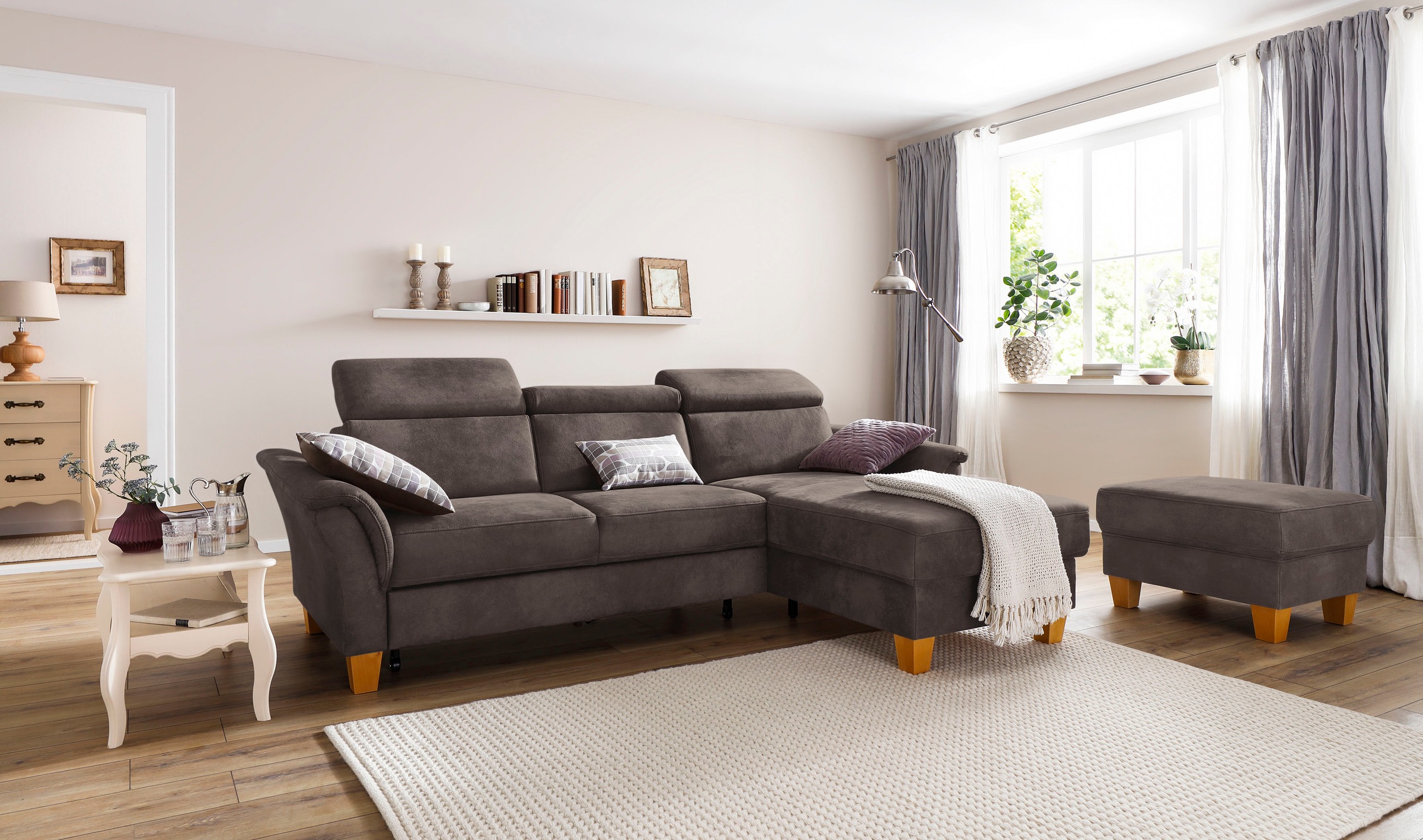 Home affaire Ecksofa »Conville L-Form«, Federkern, wahlweise mit Bettfunktion und Bettkasten bzw. Stauraum