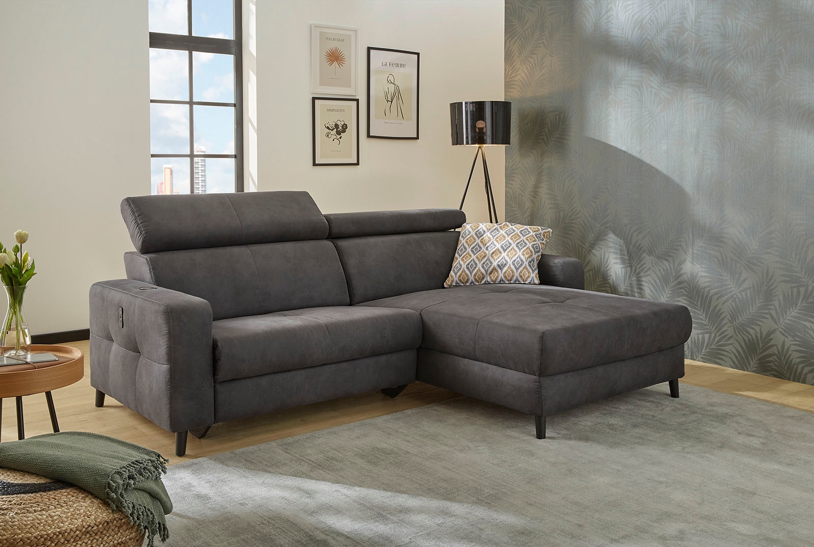 Jockenhöfer Gruppe Ecksofa »Doppio L-Form mit elektromotorischer Relaxfunktion und«, induktiver Lademöglichkeit + USB-A Ladeport, verstellbare Kopfstützen