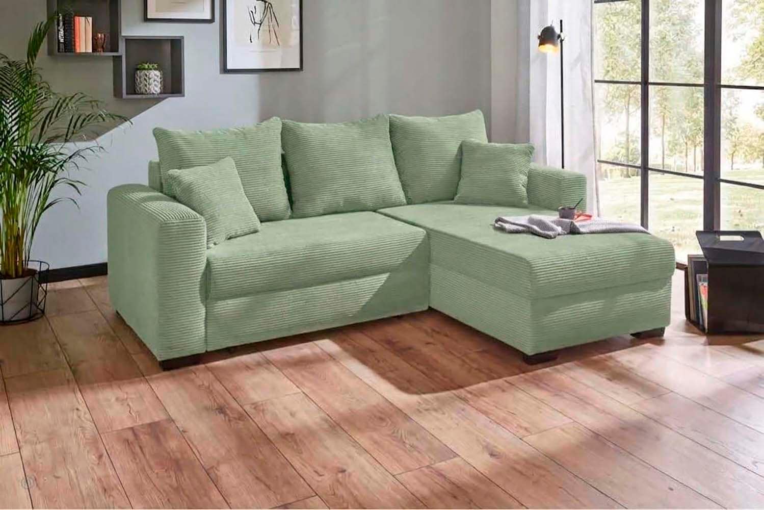 Jockenhöfer Gruppe Ecksofa »Ecksofa Elmau, Größe Ottomane: L, B:235cm, optional mit Topper« mit Schlaffunktion, Bettkasten & 2 Zierkissen
