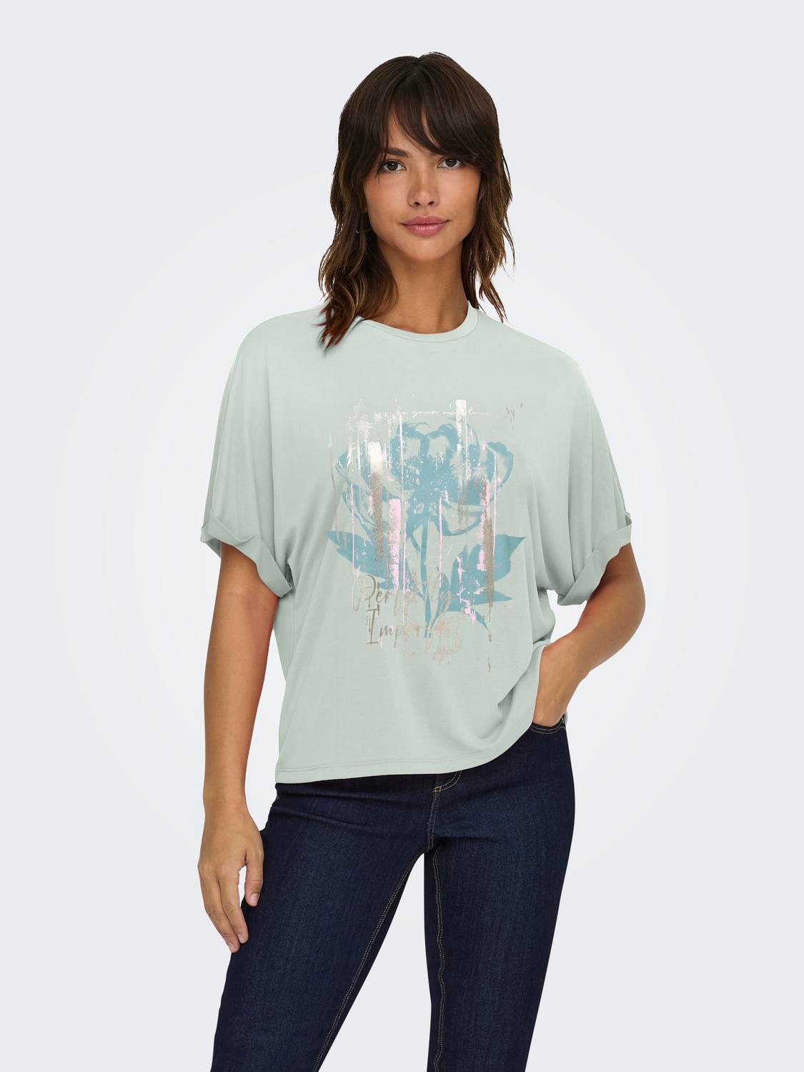 ONLY T-Shirt »ONLFREE LIFE S/S FOLD-UP TOP BOX JRS« Materialmix, regular fit, Rundhals