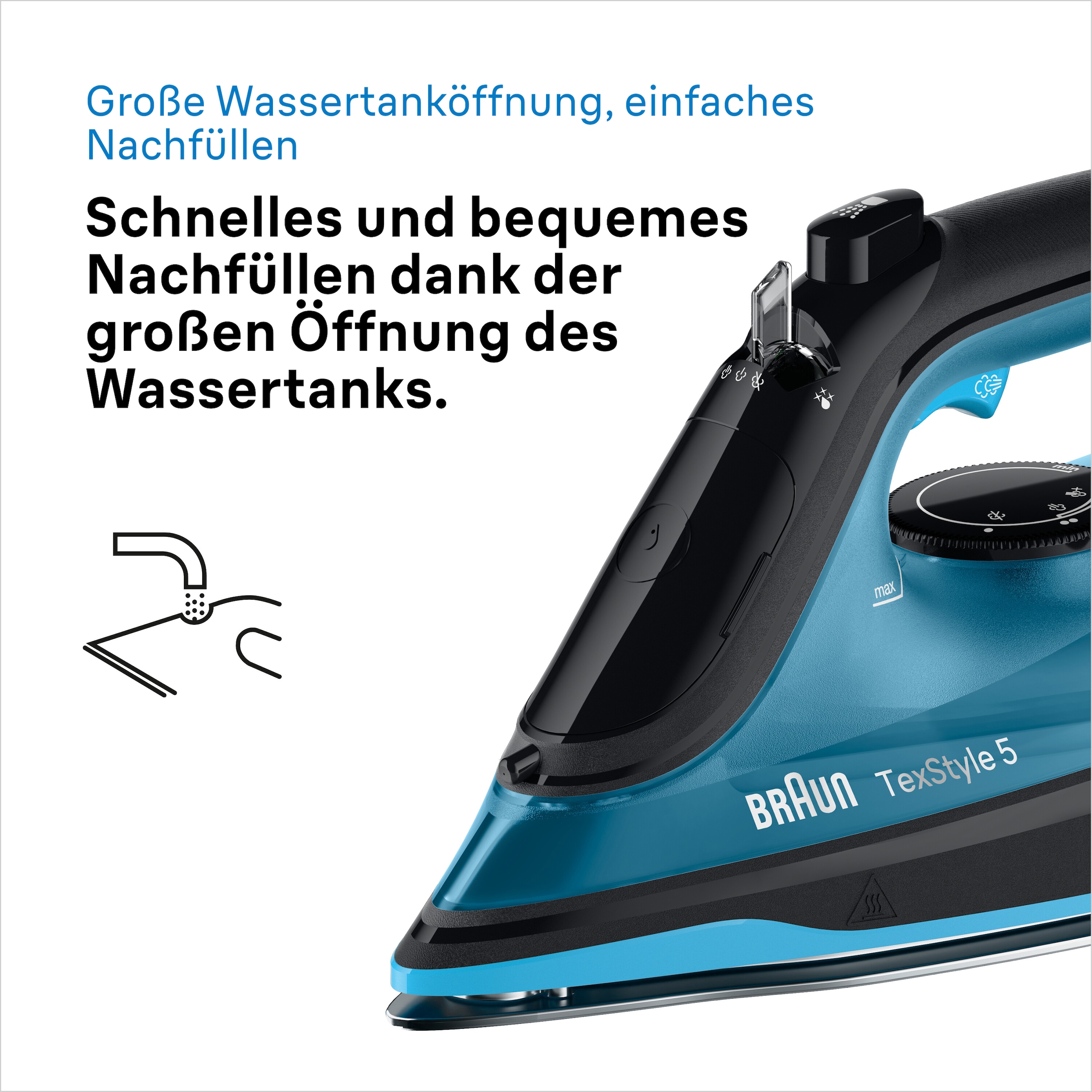 Braun Dampfbügeleisen »TexStyle 5 SI 5256 BL«, 2600 W, schwarz/blau