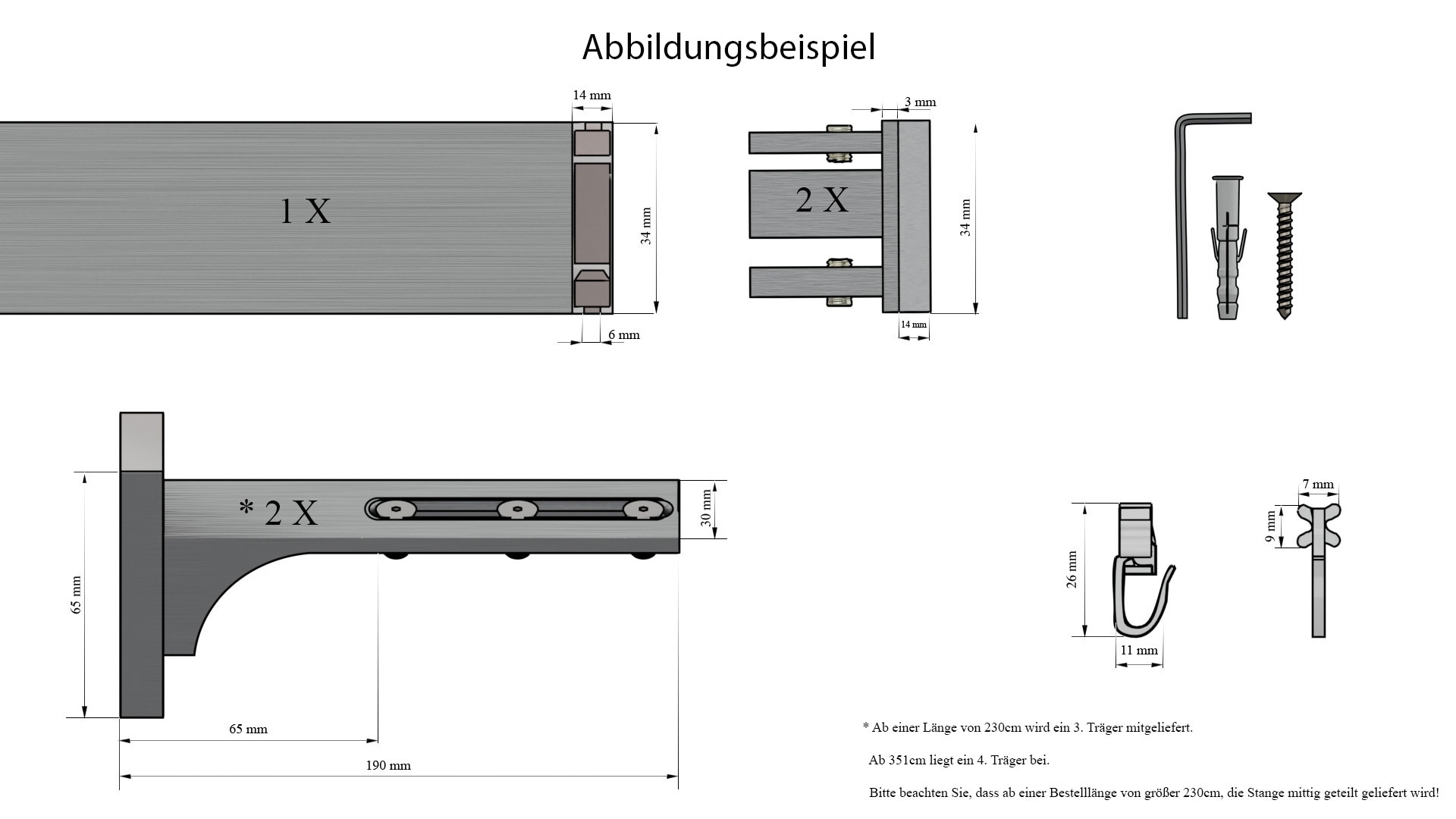 indeko Gardinenstange »Bern« 1 läufig-läufig Wunschmaßlänge Innenlauf Komplett-Set inkl. Gleitern und Montagematerial