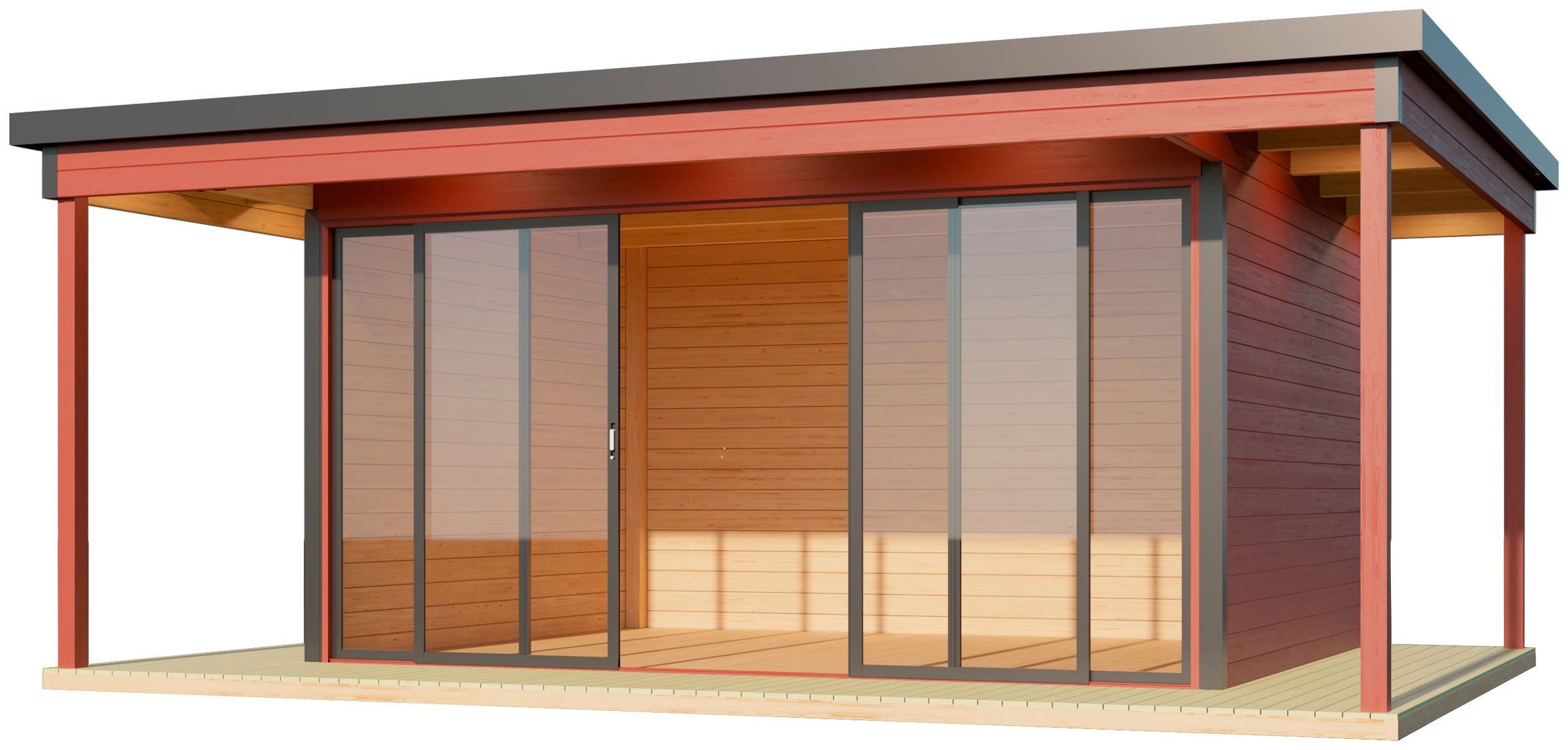 LASITA MAJA Gartenhaus »DOMEO 4 LOGGIA SCHWEDENROT/ANTHRAZIT - NEU« mit Überdachung , Fundamentmass 800+4180+800 x 800+3219 , Schwedenrot