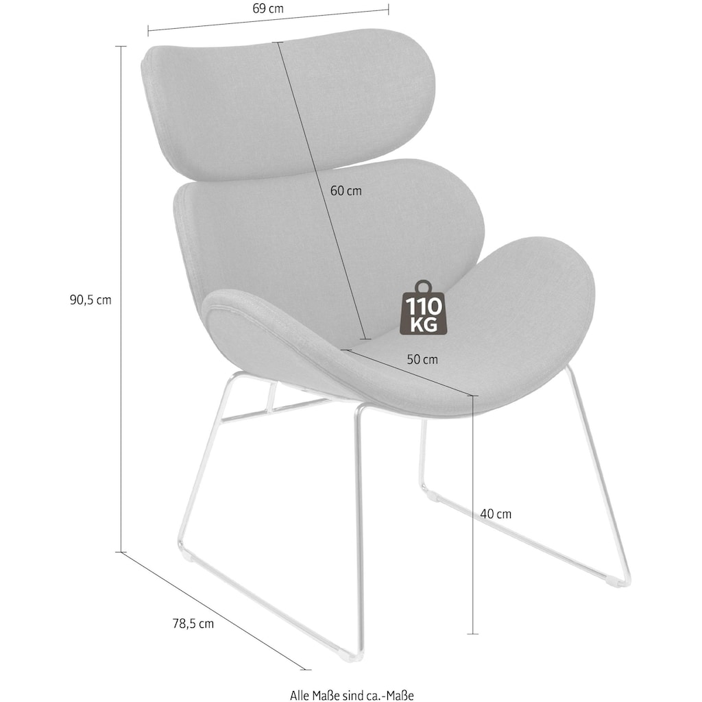 andas Loungesessel »Chiara«, in unterschiedlichen Bezugsqualitäten und Farbvarianten, mit einem schönen Metallgestell, Sitzhöhe 40 cm