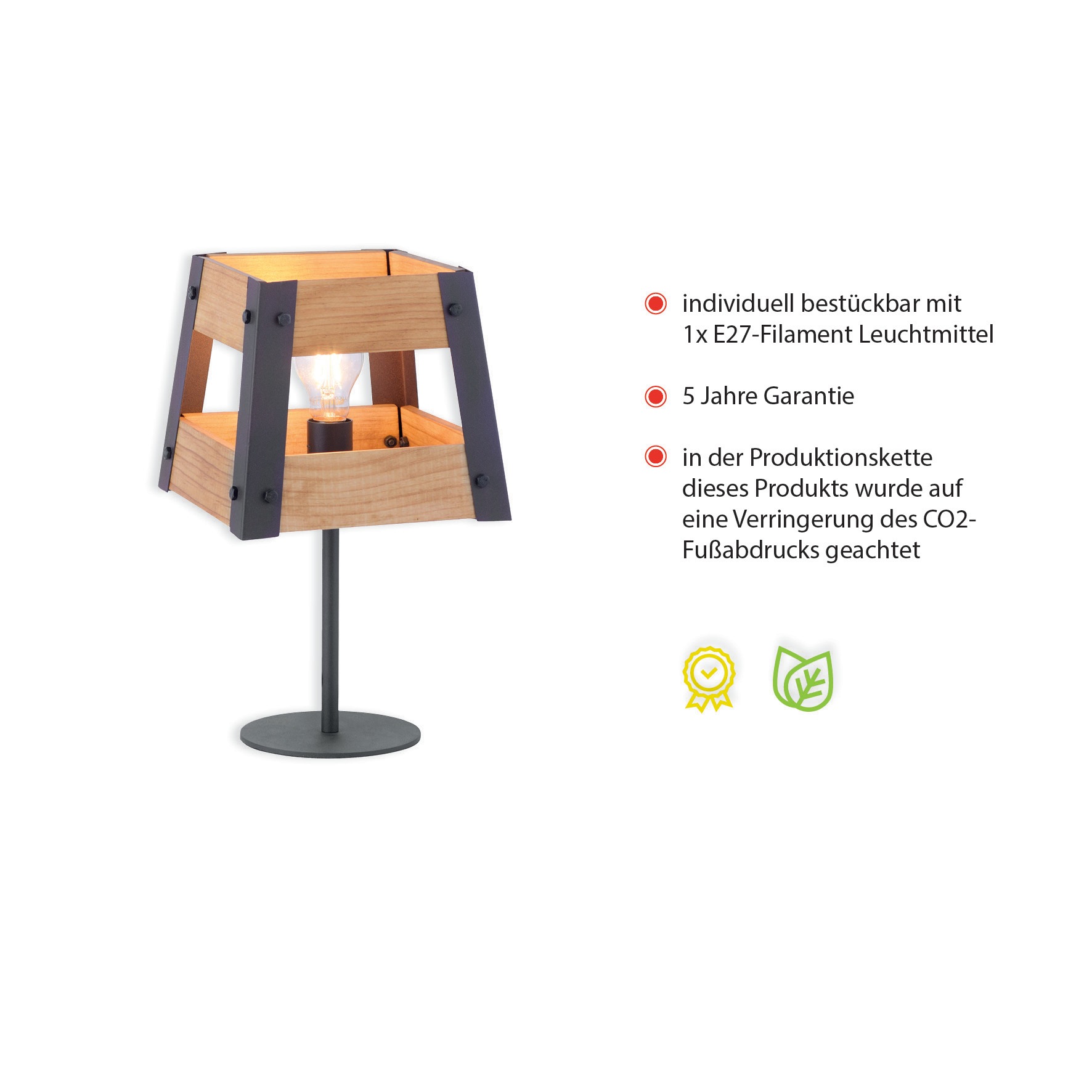 JUST LIGHT Nachttischlampe »CRATE«, 1 flammig, Leuchtmittel E27   ohne Leuc günstig online kaufen