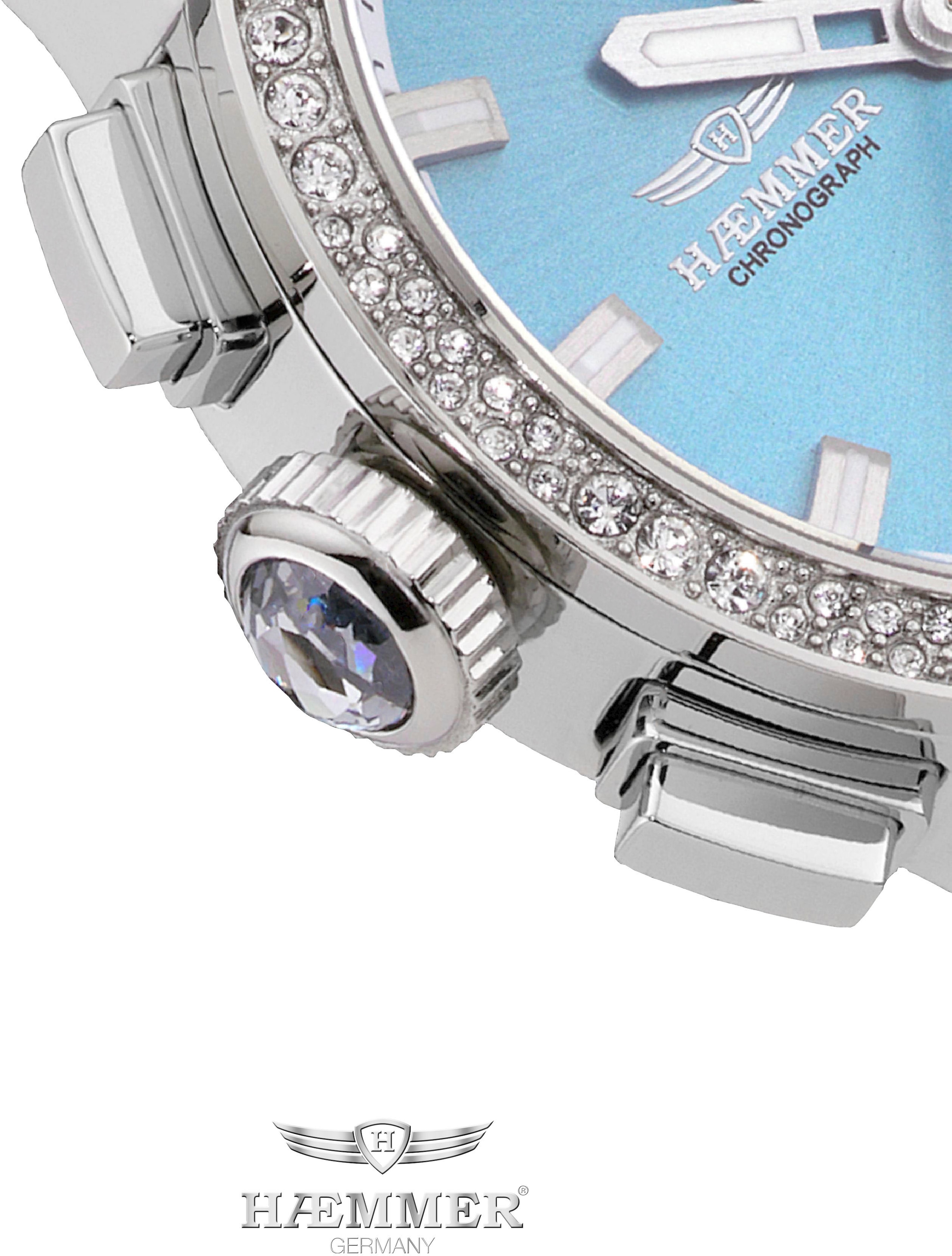 HAEMMER GERMANY Chronograph »EMINENT«, Quarzuhr, Damenuhr, Datum, Stoppfunktion, Saphirglas, Lederarmband