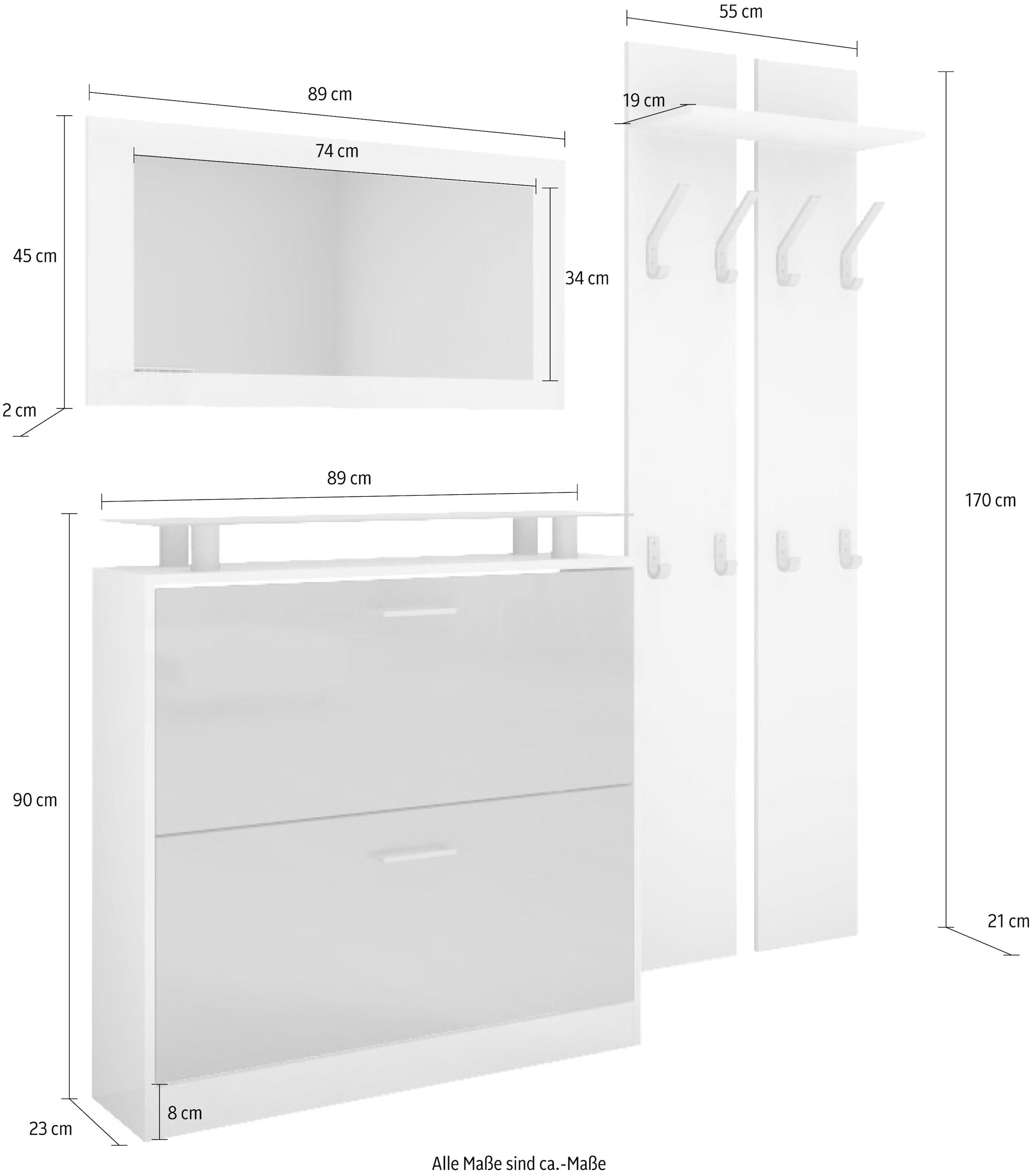 borchardt Glasablage mit (Set, auf Raten Garderoben-Set Möbel St.), kaufen 3 »Finn«,