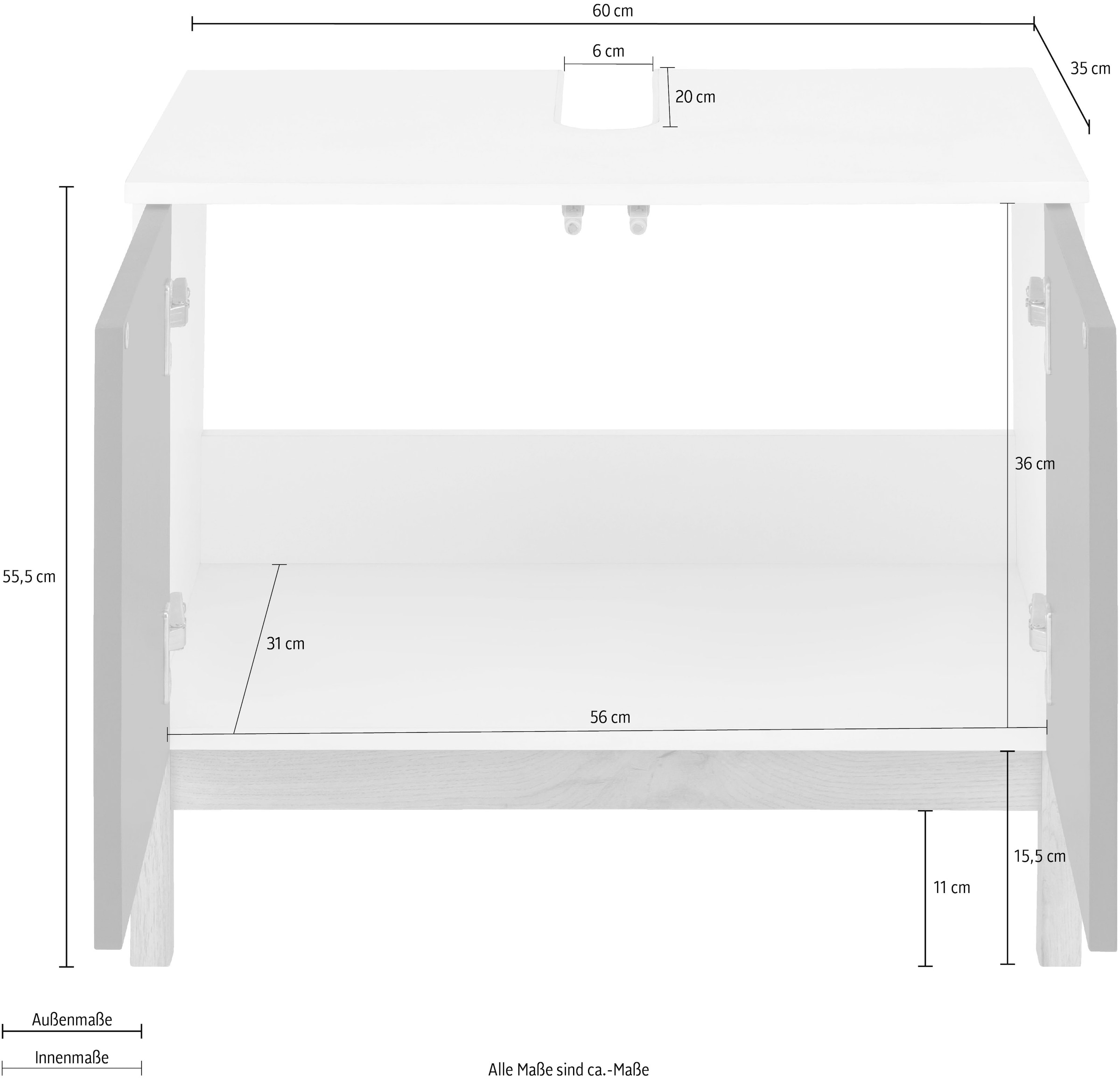 welltime Waschbeckenunterschrank »Stian«, mit 2 Türen und Siphonausschnitt, Breite 60 cm, Höhe 55,5 cm