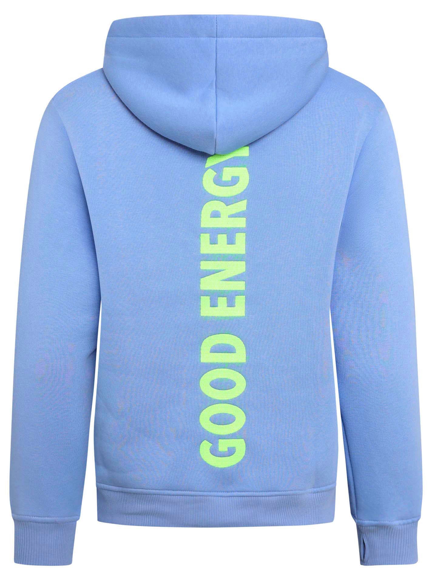Zwillingsherz Sweatshirt, mit neonfarbenem Aufstick und Schriftzug am Rücken