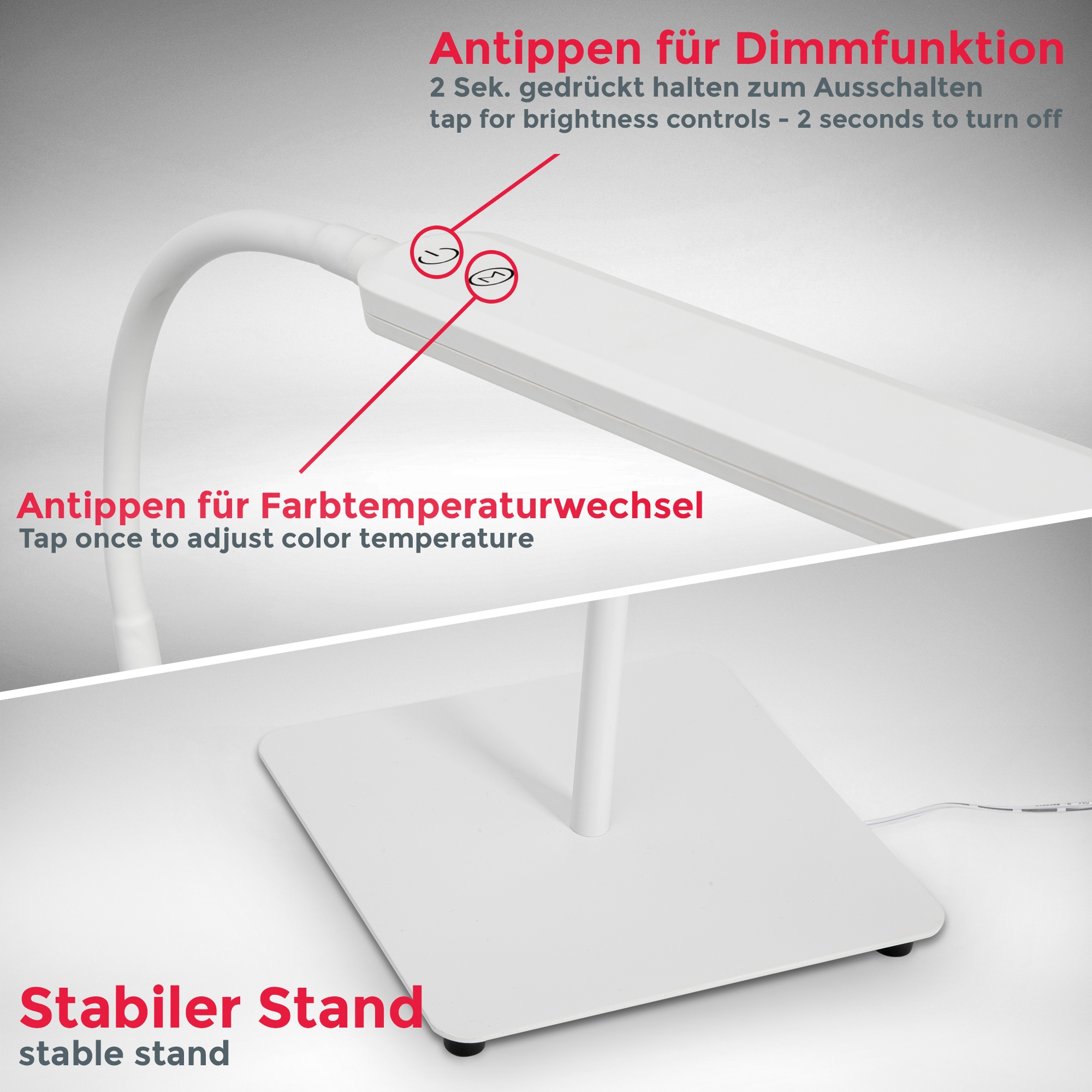 B.K.Licht LED Stehlampe mit Dimmfunktion, 1 x LED-Platine 6,5 Watt, 600lm, Farbtemperatur über Touchschalter einstellbar 3.000K / 4.000K / 6.500K. 