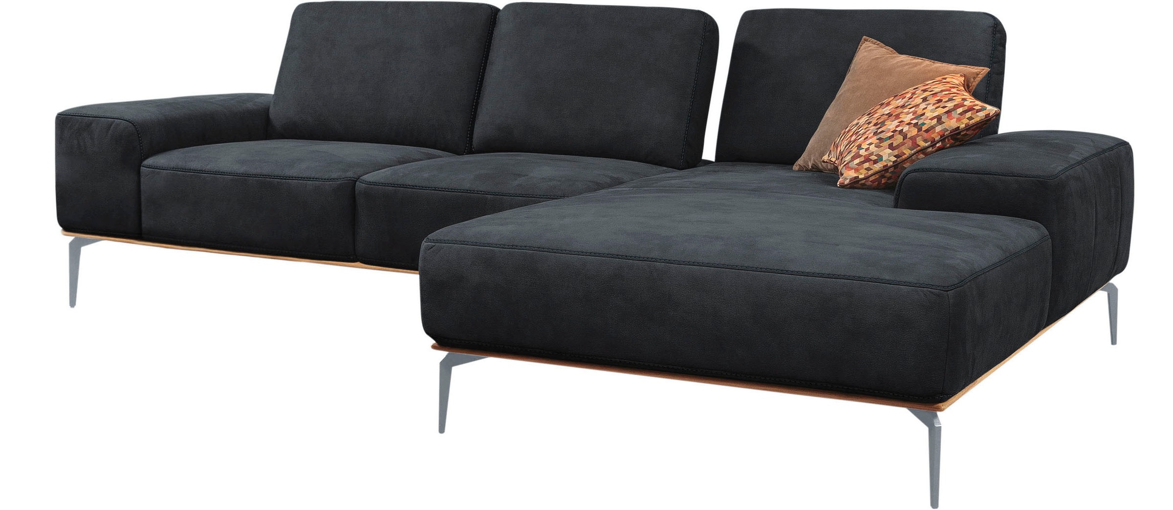 W.SCHILLIG Ecksofa »run, Designsofa mit tollem Sitzkomfort, bequem, L-Form«, mit elegantem Holzsockel, Füße in Silber matt, Breite 279 cm