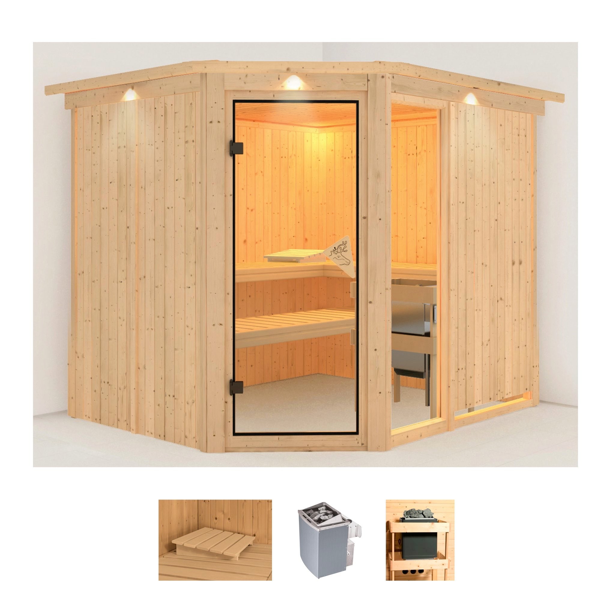 Karibu Sauna »Frigga 3«, (Set), 9-kW-Ofen mit integrierter Steuerung günstig online kaufen