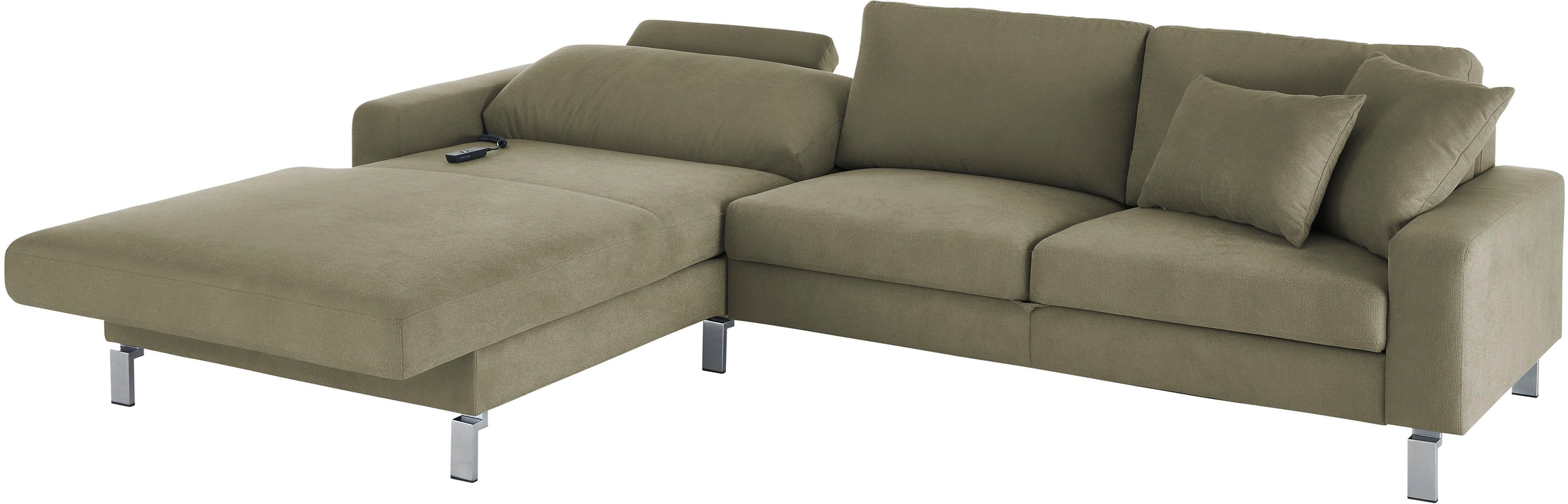 3C Candy Ecksofa »Lecce, wahlweise PUR-Schaumstoff oder Tonnentaschenfederkern«, Bett im 2,5-Sitzer, teilmotorische Schlaffunktion im Longchair, L-Form