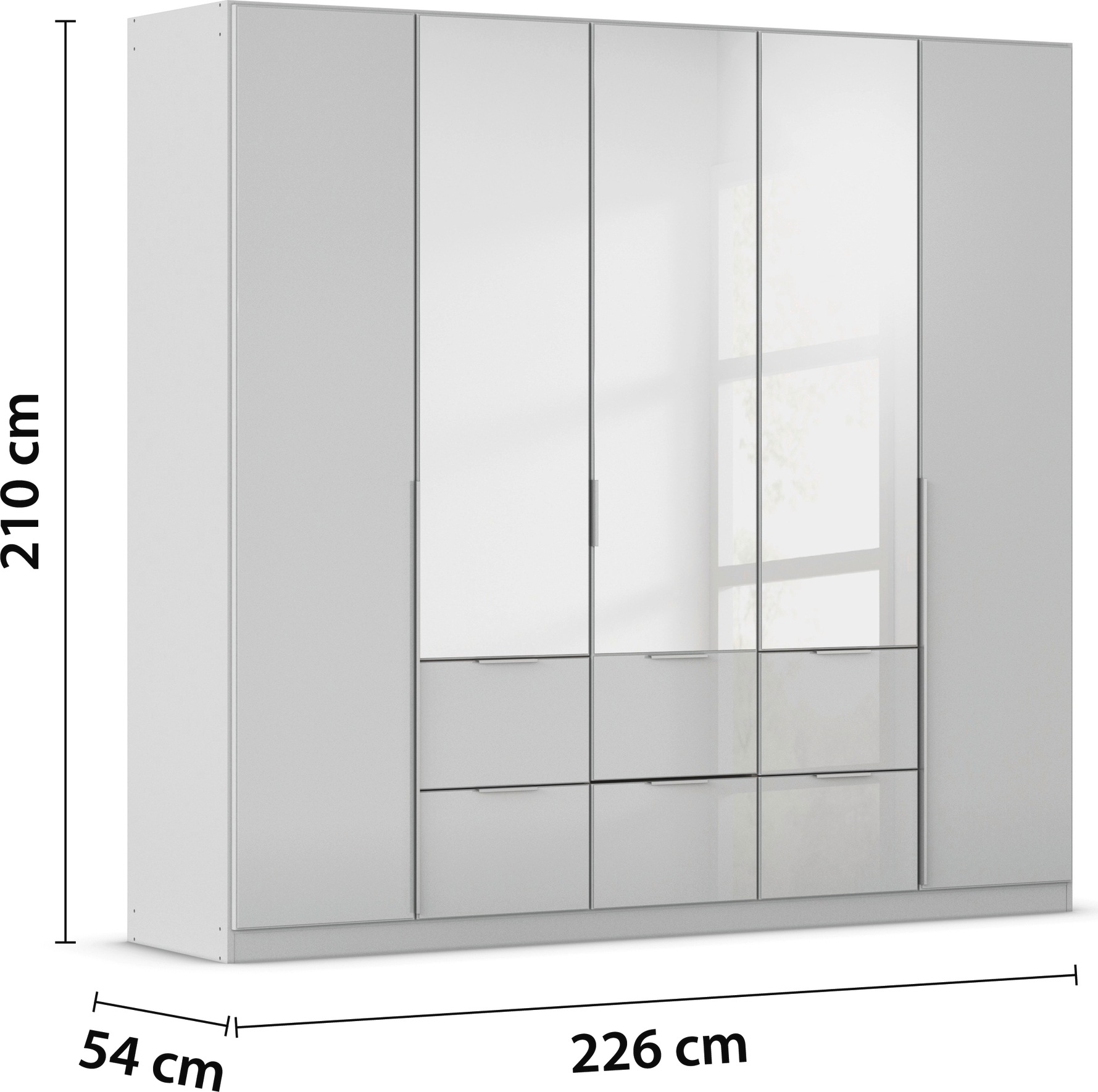 rauch Drehtürenschrank »Kleiderschrank Kleiderschränke Schrank Garderobe AGORDO mit Glasfront«, (in zwei Griff-Farben, Breiten 91-360 cm), mit Außenschubkästen, in 7 Breiten und 2 Höhen MADE IN GERMANY