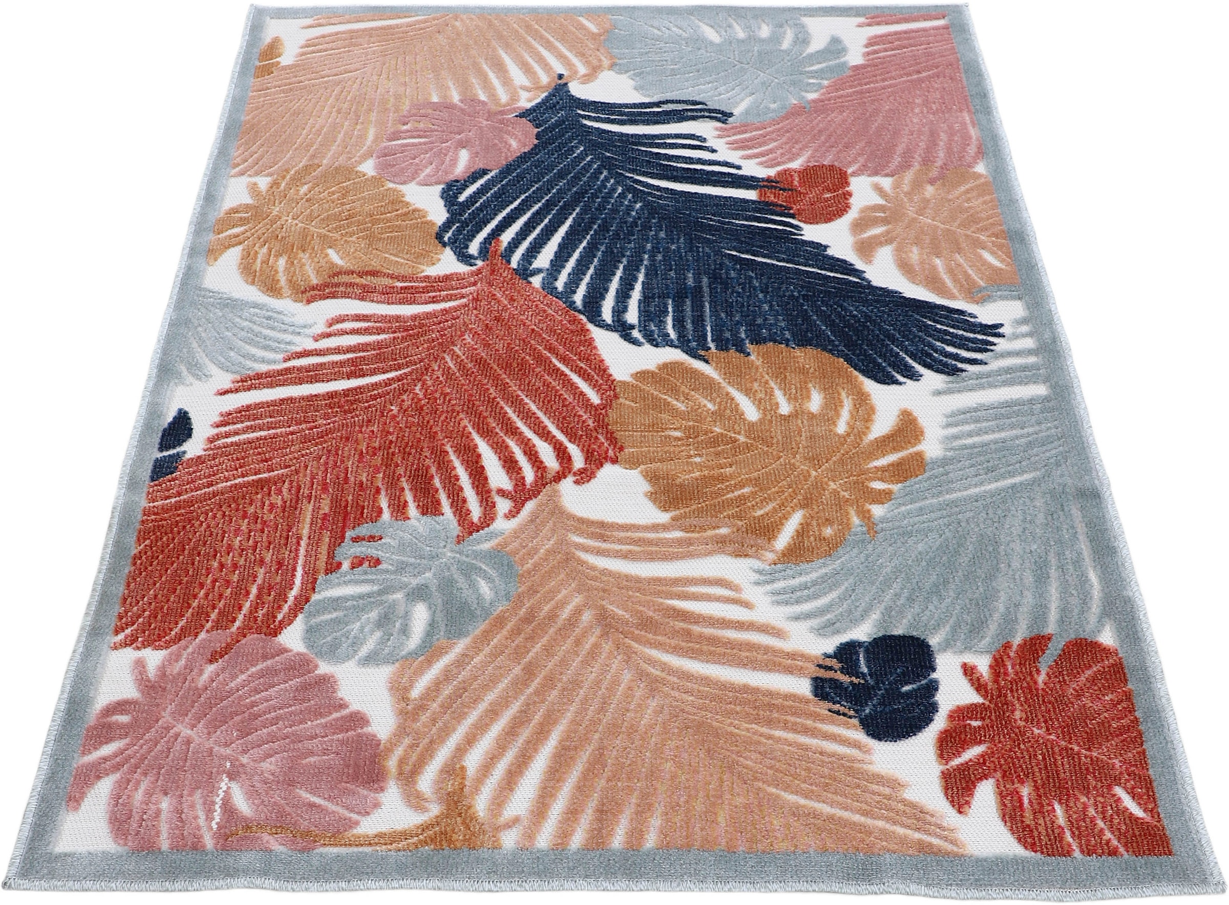 carpetfine Teppich »Deja 104«, rechteckig, Flachgewebe, Floral Hoch-Tief robustes und bequem Effekt Motiv- bestellen Palmenblätter, schnell