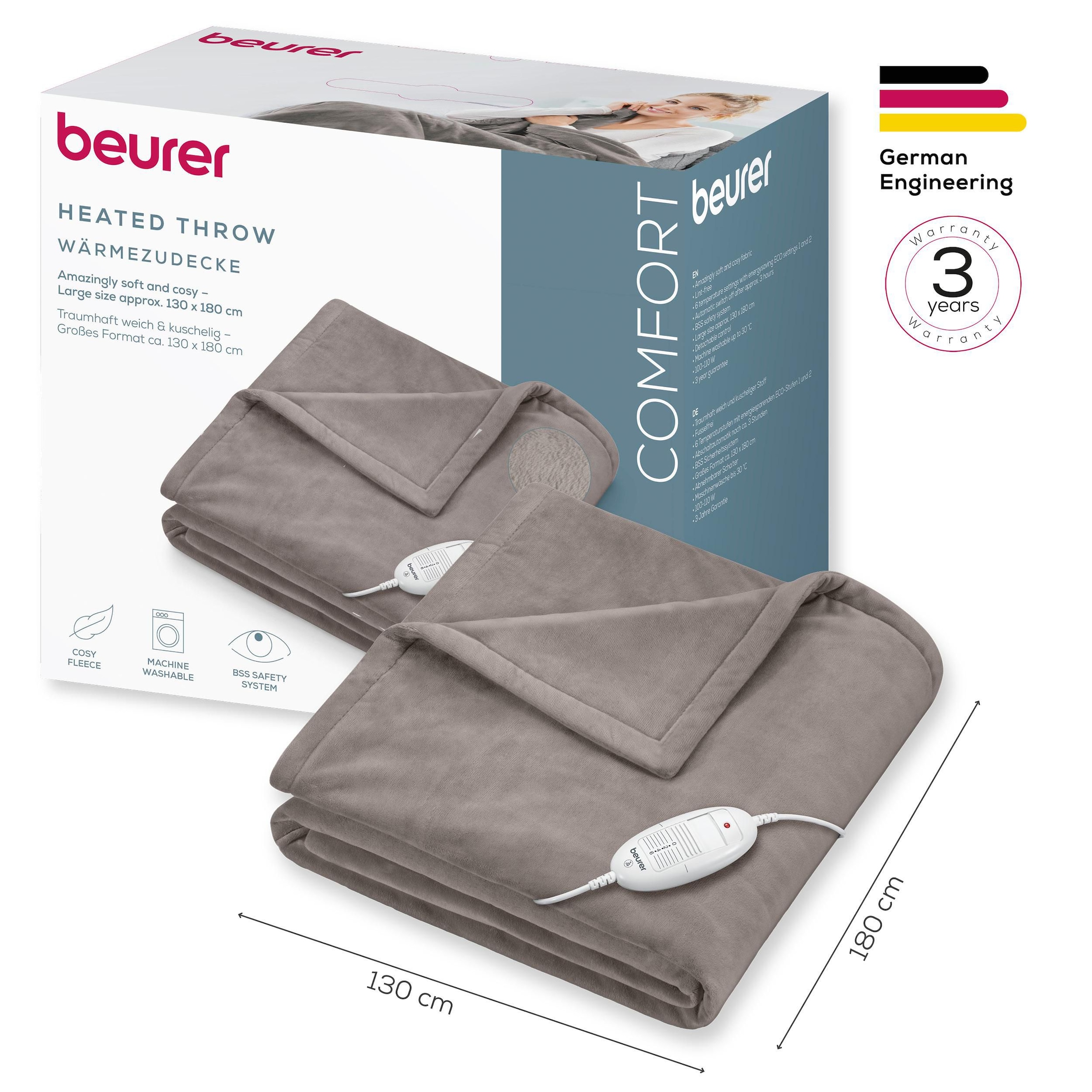 BEURER Heizdecke »HD 75 Cosy Taupe, 6 Temperaturstufen, 180 x 130 cm« kuschelige Wärmedecke in Kunstfelloptik, maschinenwaschbar bei 30 °C