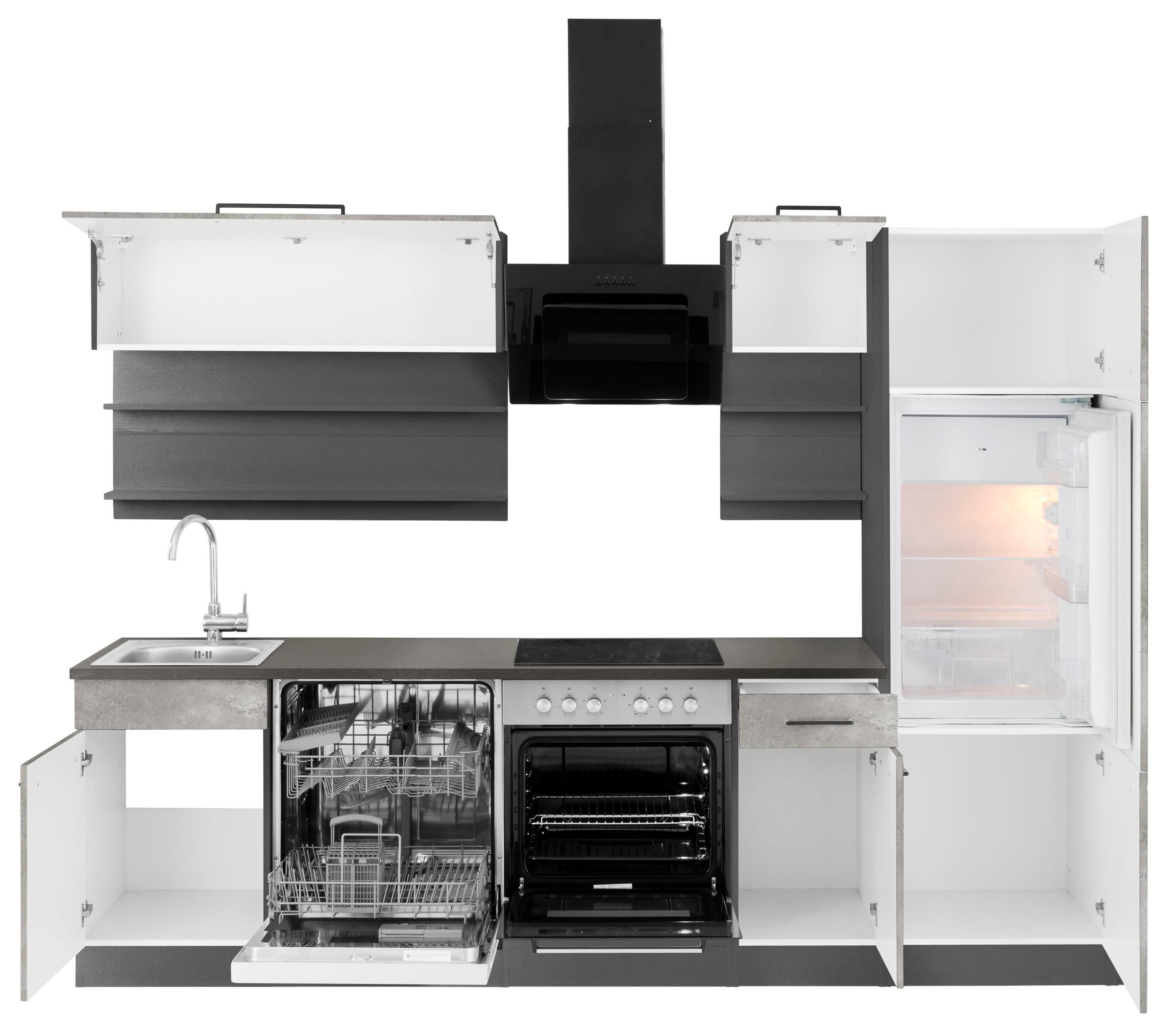 KOCHSTATION Küchenzeile »KS-Tulsa«, ohne E-Geräte, Breite 270 cm, schwarze Metallgriffe, MDF Fronten