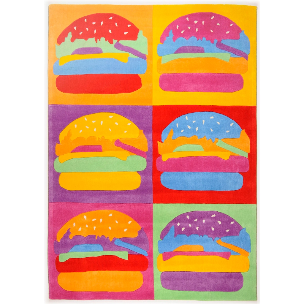 THEKO Kinderteppich »Burger«, rechteckig, 15 mm Höhe, Kurzflor, kräftige Farben, Kinder- und Jugendzimmer