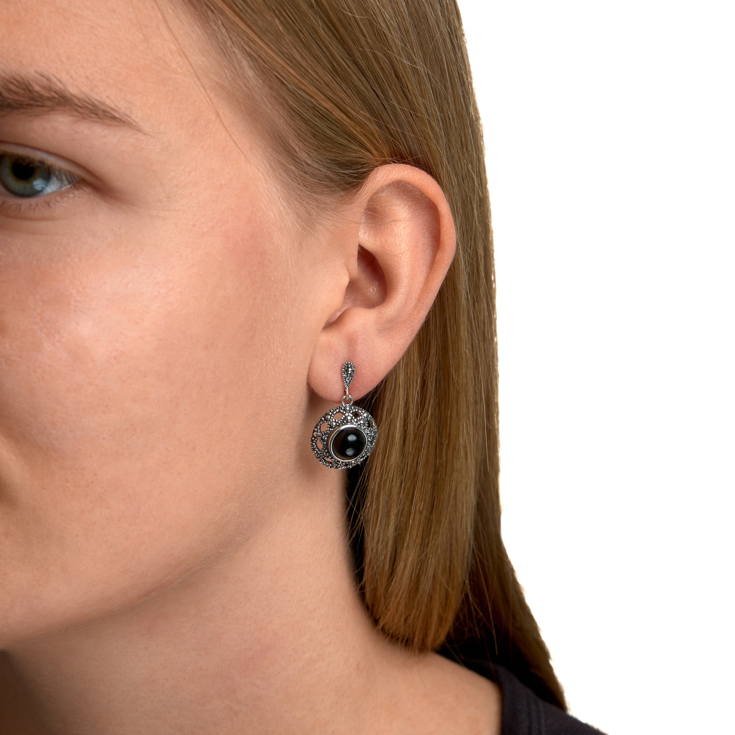 Zeeme Paar Ohrhänger »Silber 925 oxydiert mit schwarzem Achat 8mm«