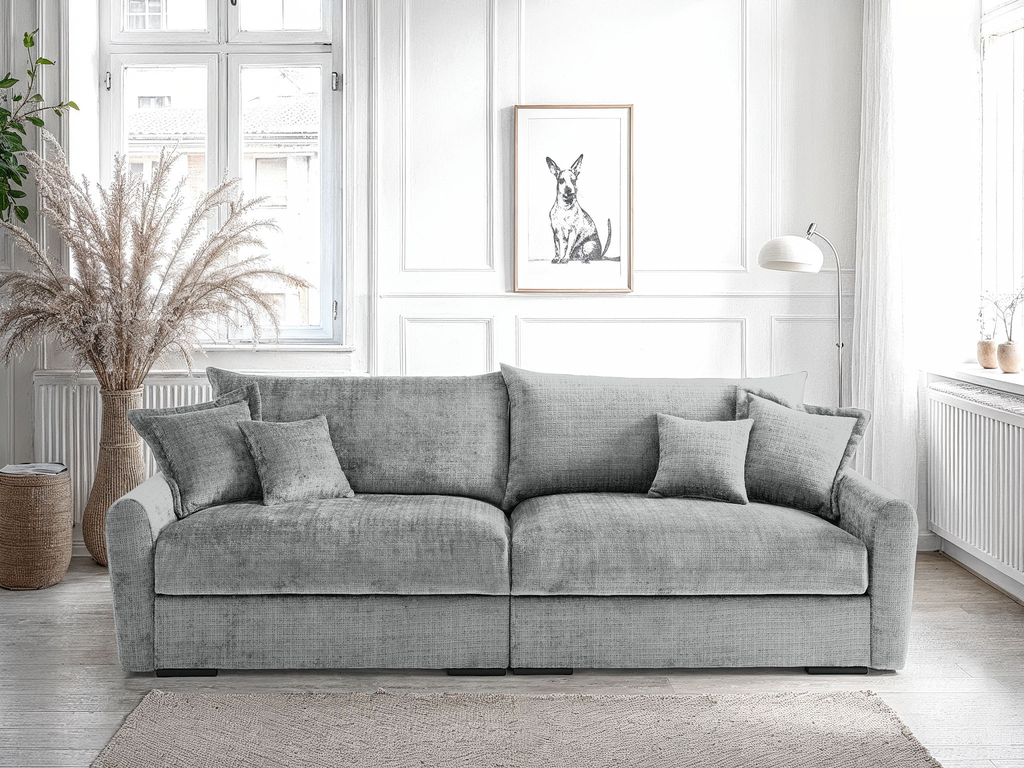 Home affaire Big-Sofa »Finka, Breite 247 cm« Mega-Sofa, Cord oder Chenille-Struktur, mit Federkern & 4 Zierkissen