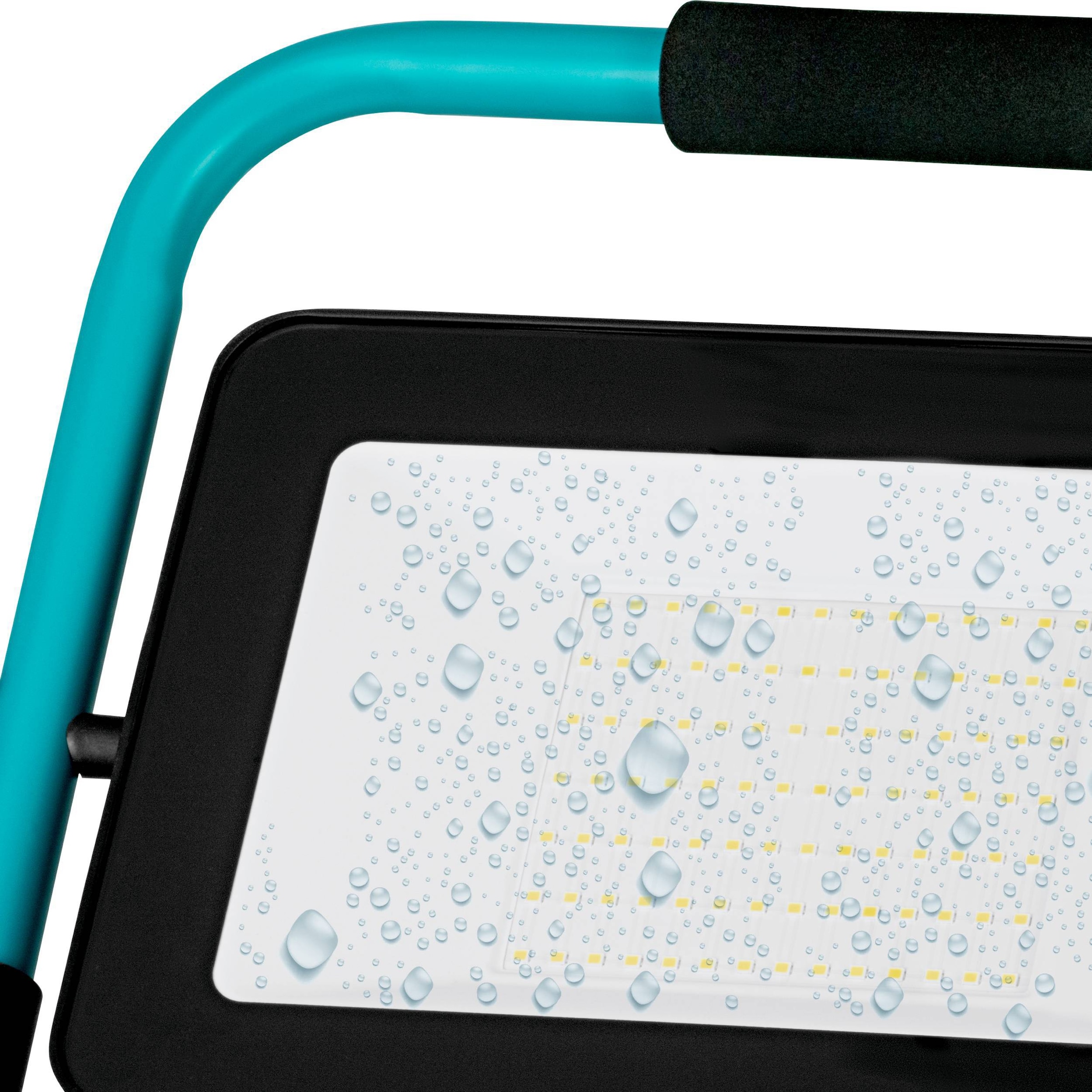 EGLO LED Wandstrahler »Avelar Strahler, tragbare Arbeitsleuchte, Arbeitsscheinwerfer, IP65« LED-Modul 1 Stk. Neutralweiß Stehleuchte - L29,5 x B21,5 x H36,5 cm - schwarz, türkis - 100W inkl.