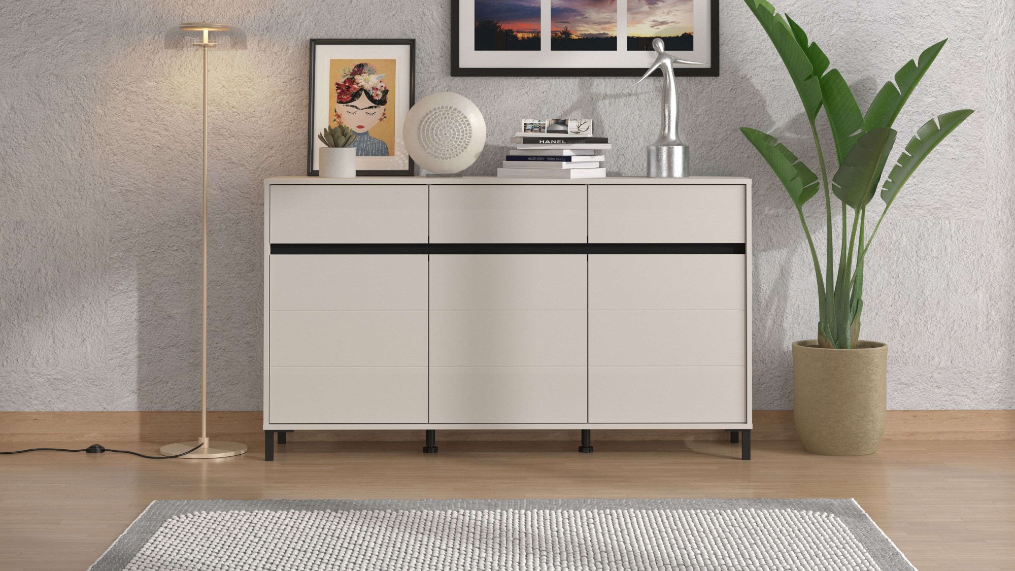 INOSIGN Sideboard »Marron, Kommode, vielseitig einsetzbar«, Breite 157 cm, mit 3 Schubladen, hinter je Tür 2 Fächer