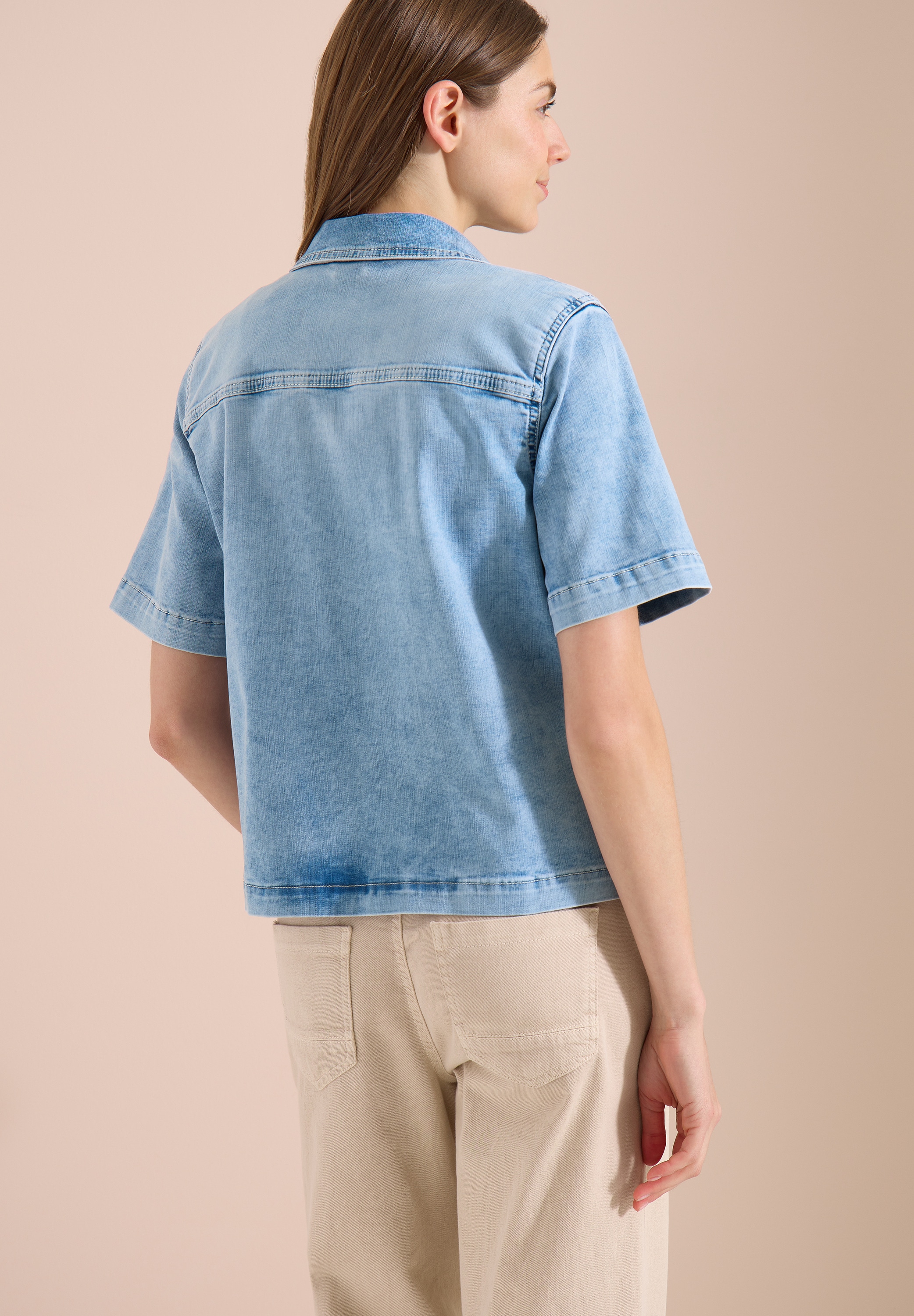 Cecil Jeansjacke ohne Kapuze Kurzarm Jeans-Overshirt mit Knopfleiste