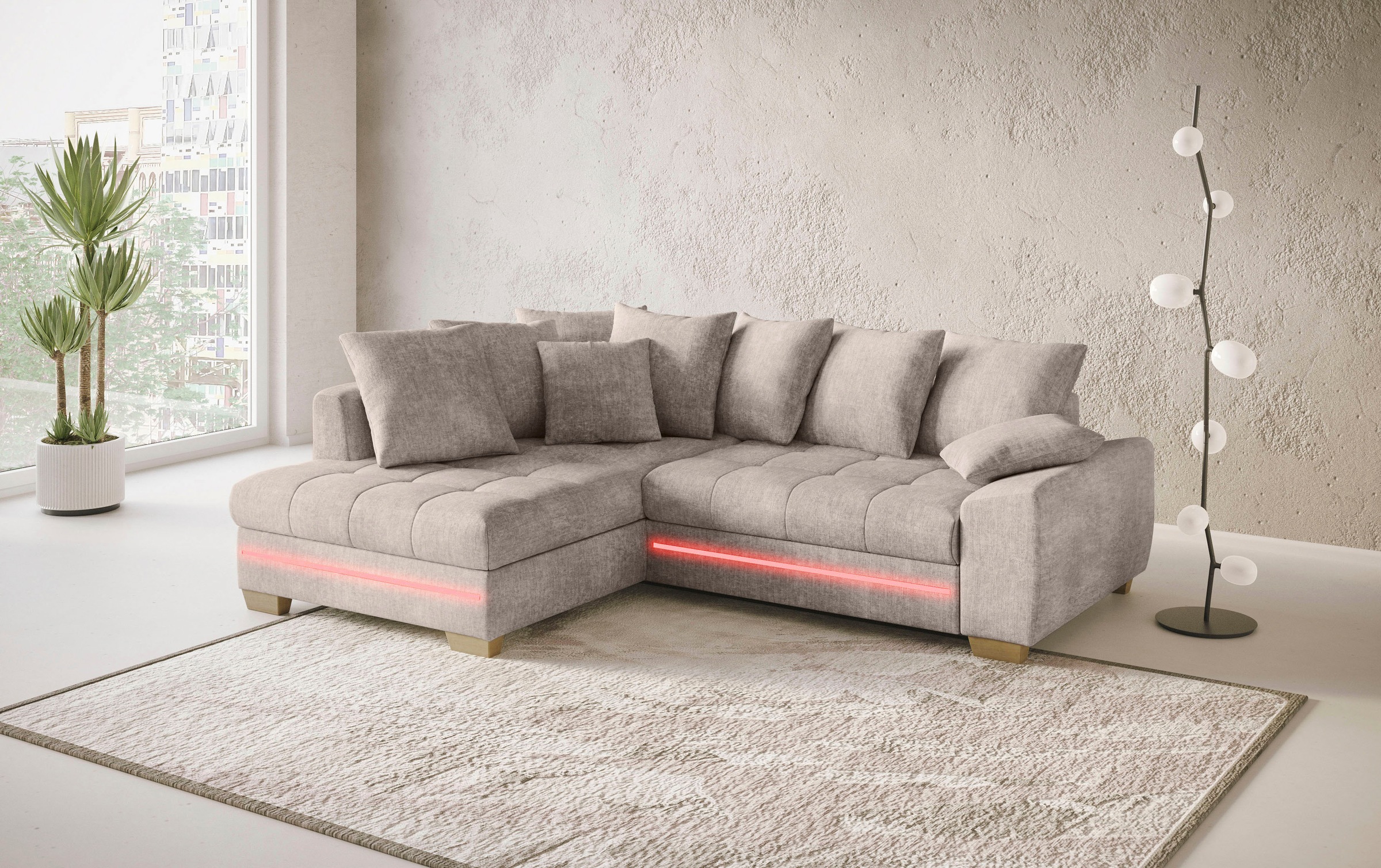 Mr. Couch Ecksofa »Nikita II, L-Form«, mit RGB-LED Beleuchtung, wahlweise mit Bett, Bettkasten, Kaltschaum