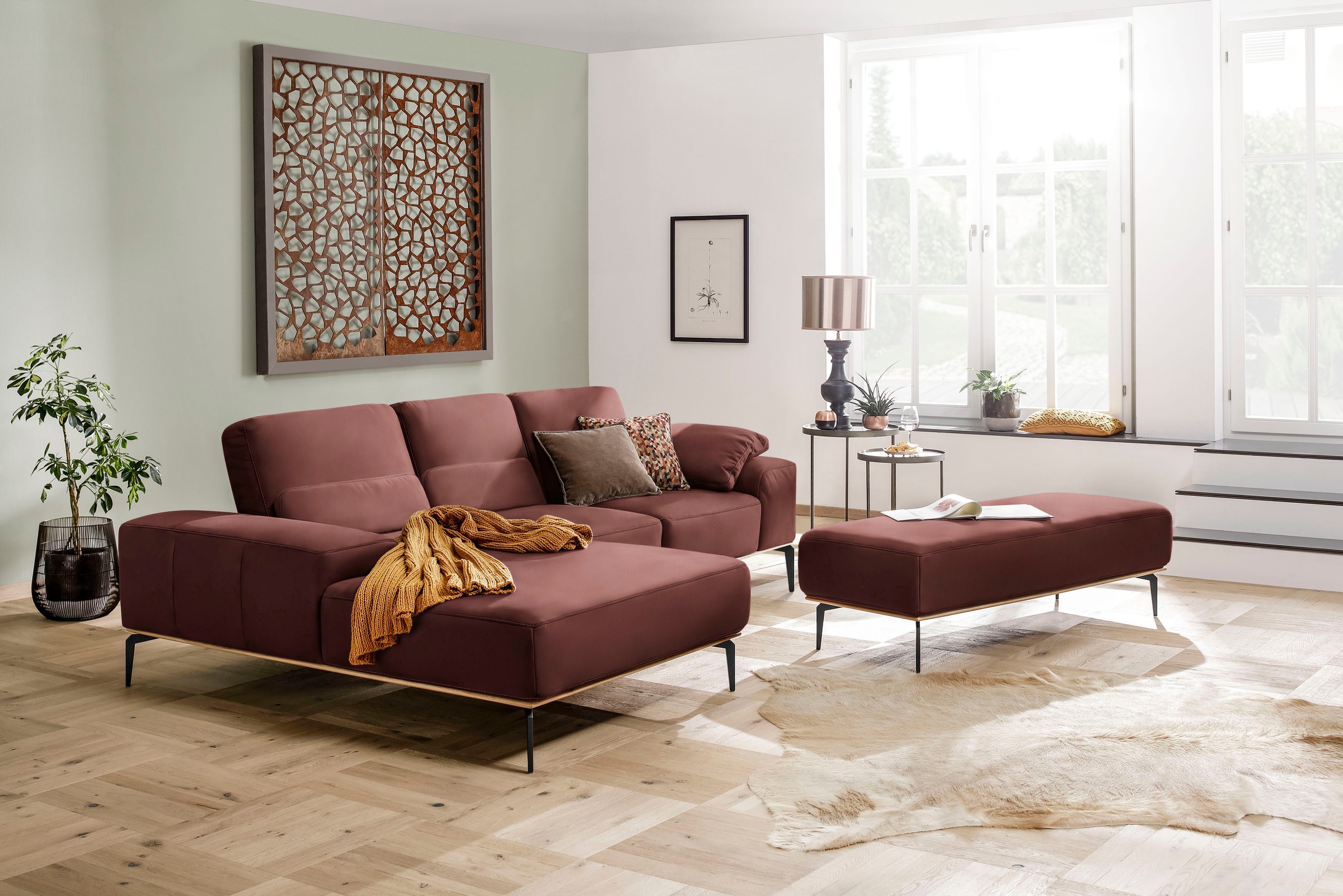 W.SCHILLIG Ecksofa »run, Designsofa mit tollem Sitzkomfort, bequem, L-Form«, mit Holzsockel, Füße in Schwarz pulverbeschichtet, Breite 279 cm