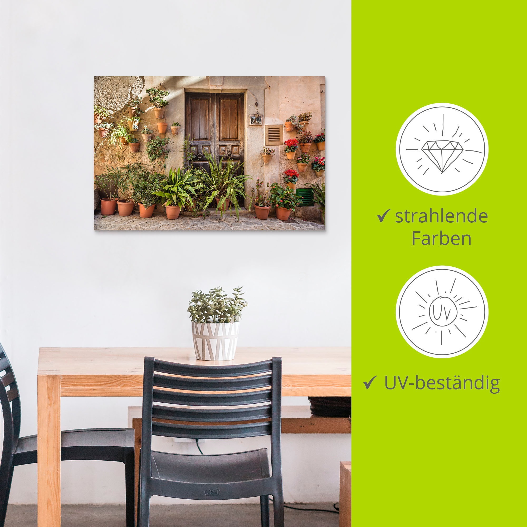 Artland Wandbild »Altstadtgasse Mallorca, Spanien«, Pflanzenbilder, (1 St.), als Alubild, Outdoorbild, Leinwandbild, Poster, Wandaufkleber