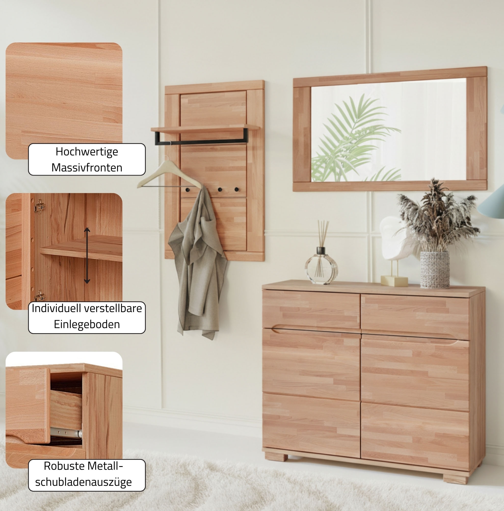 Home affaire Sideboard »VETRO in zwei Farben Erhältlich, teilmassiv, 2 Schubladen, 3 Fächer« B/T/H: 100/40/85cm Fronten: Massivholz, Korpus: Melamin, Griffmulden